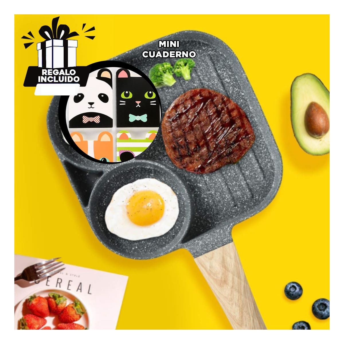 GENERICO - Sarten con Mango de 3 Secciones para Freir Y+Regalo Agendita