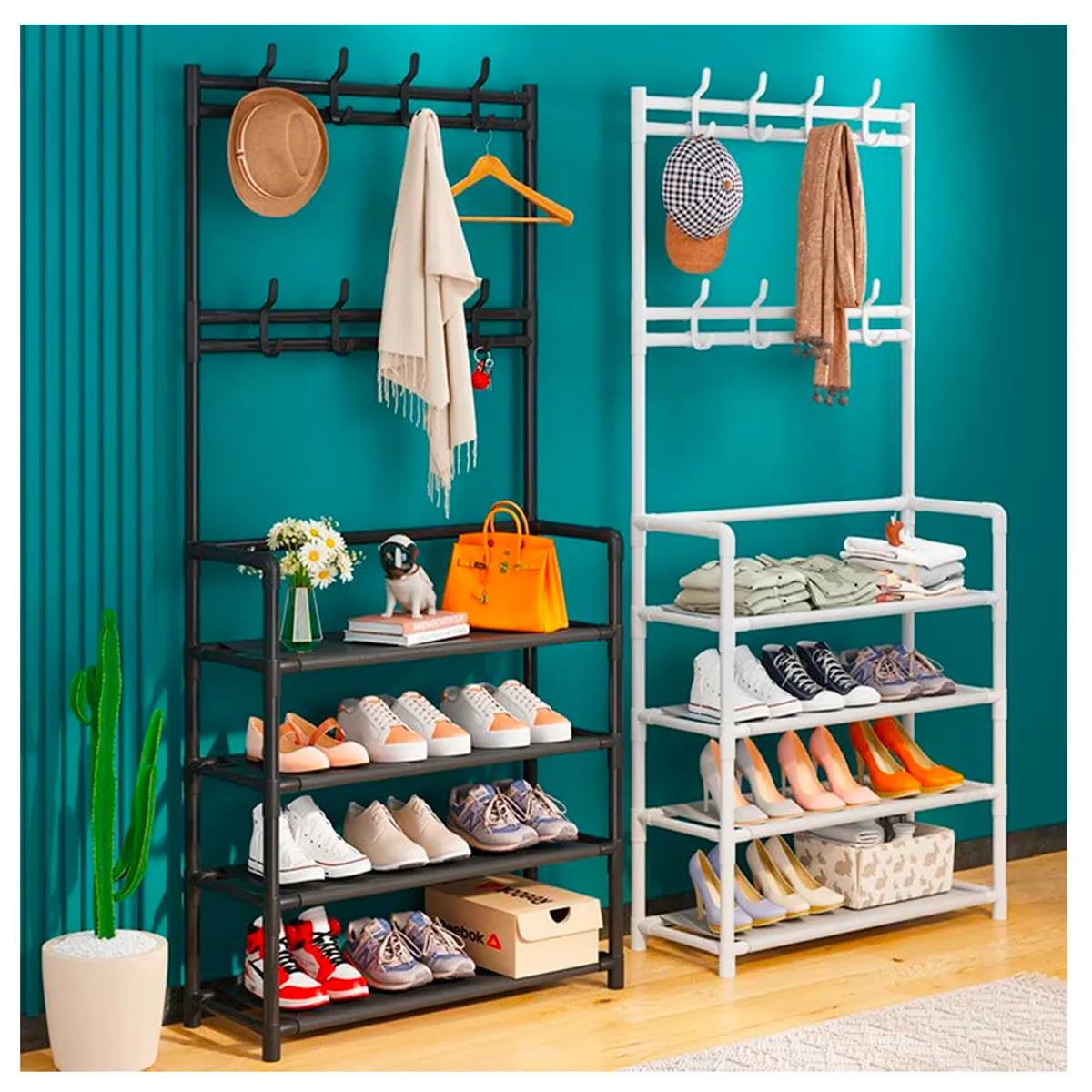 GENERICO - Zapatera 4 Niveles con Perchero Metálico Organizador de Zapatos