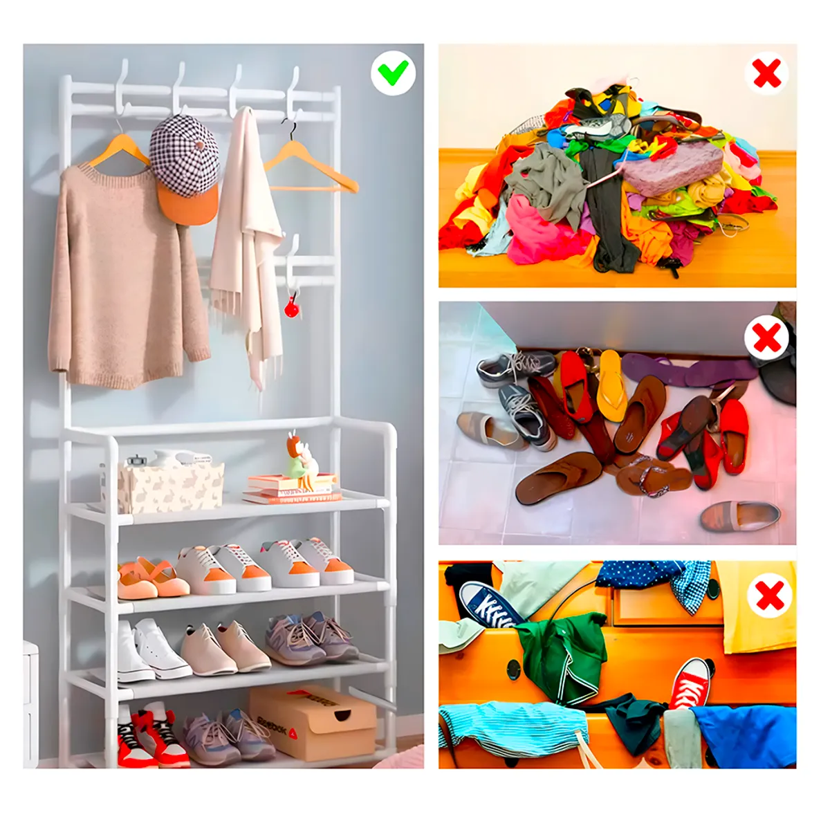 GENERICO - Zapatera 4 Niveles con Perchero Metálico Organizador de Zapatos