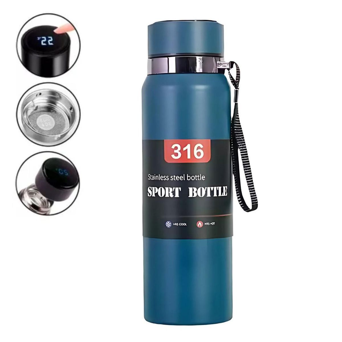 GENERICO - Termo Digital de Acero Inoxidable 800ml Bebidas Frías y Calientes Azul