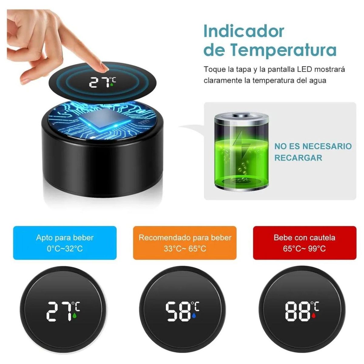 GENERICO - Termo Digital de Acero Inoxidable 800ml Bebidas Frías y Calientes Azul