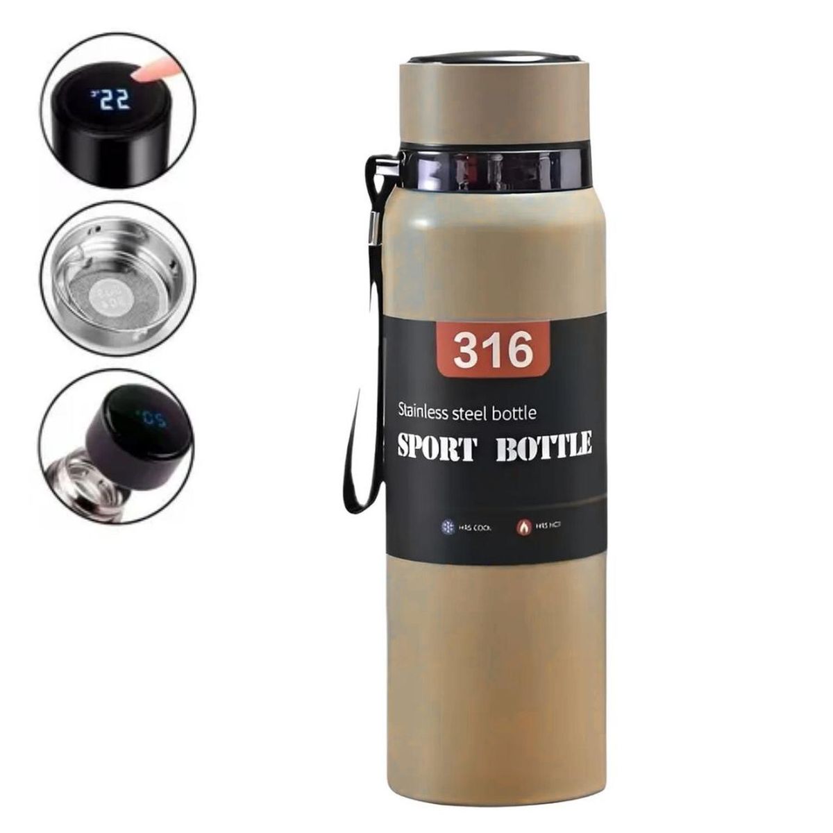 GENERICO - Termo Digital de Acero Inoxidable 800ml Bebida Frías y Calientes Crema