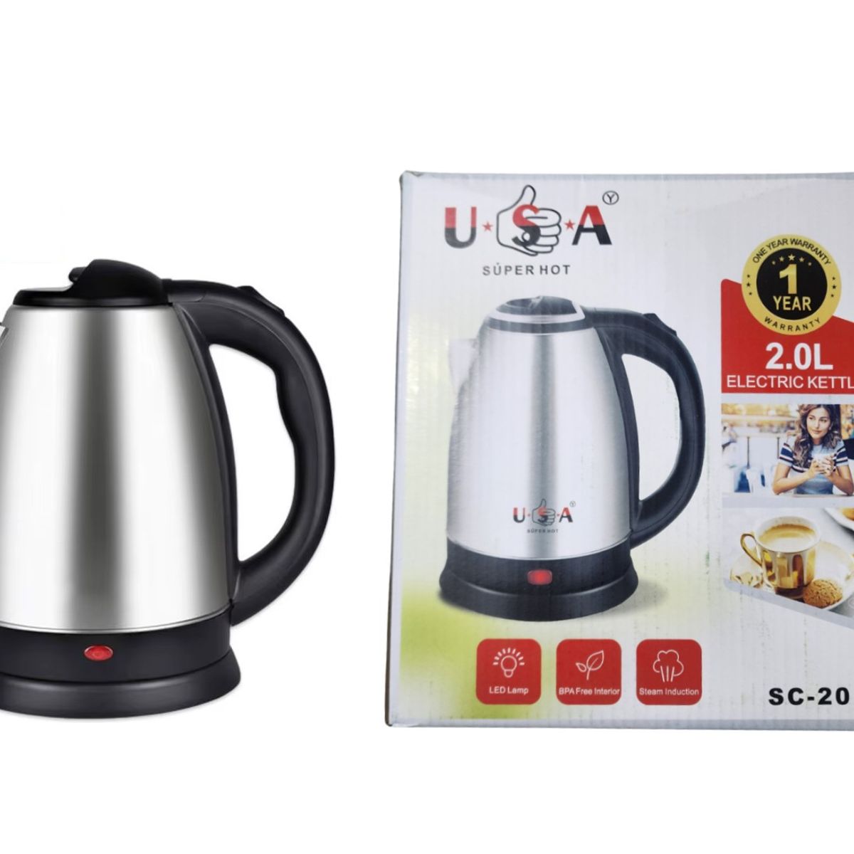 GENERICO - Jarra hervidora de Acero Inoxidable capacidad de 2 Litros SC-20