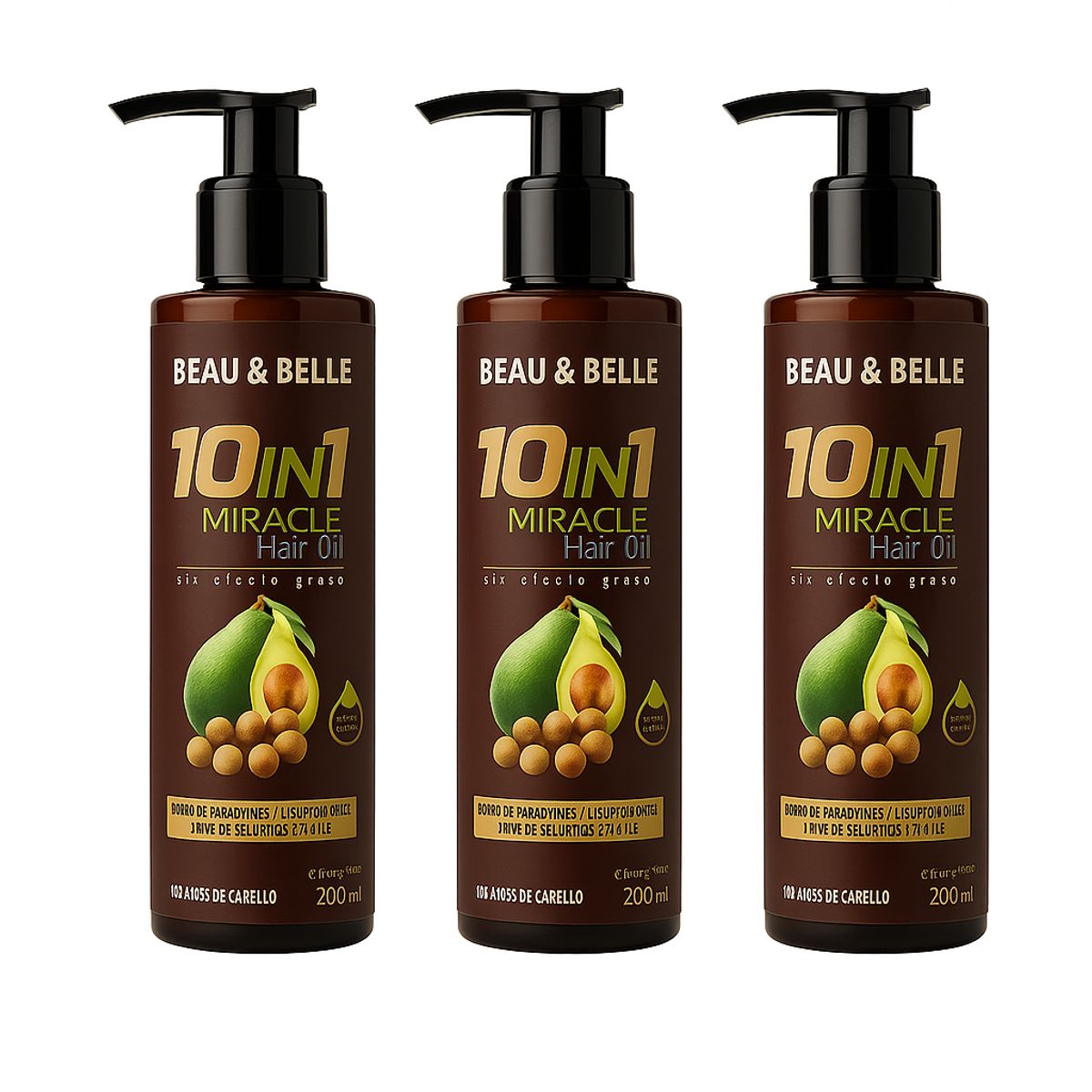 GENERICO - 3 Aceite Reparador Capilar 10 en 1 Beau & Belle 200 mL (Pack x 3 unidades)