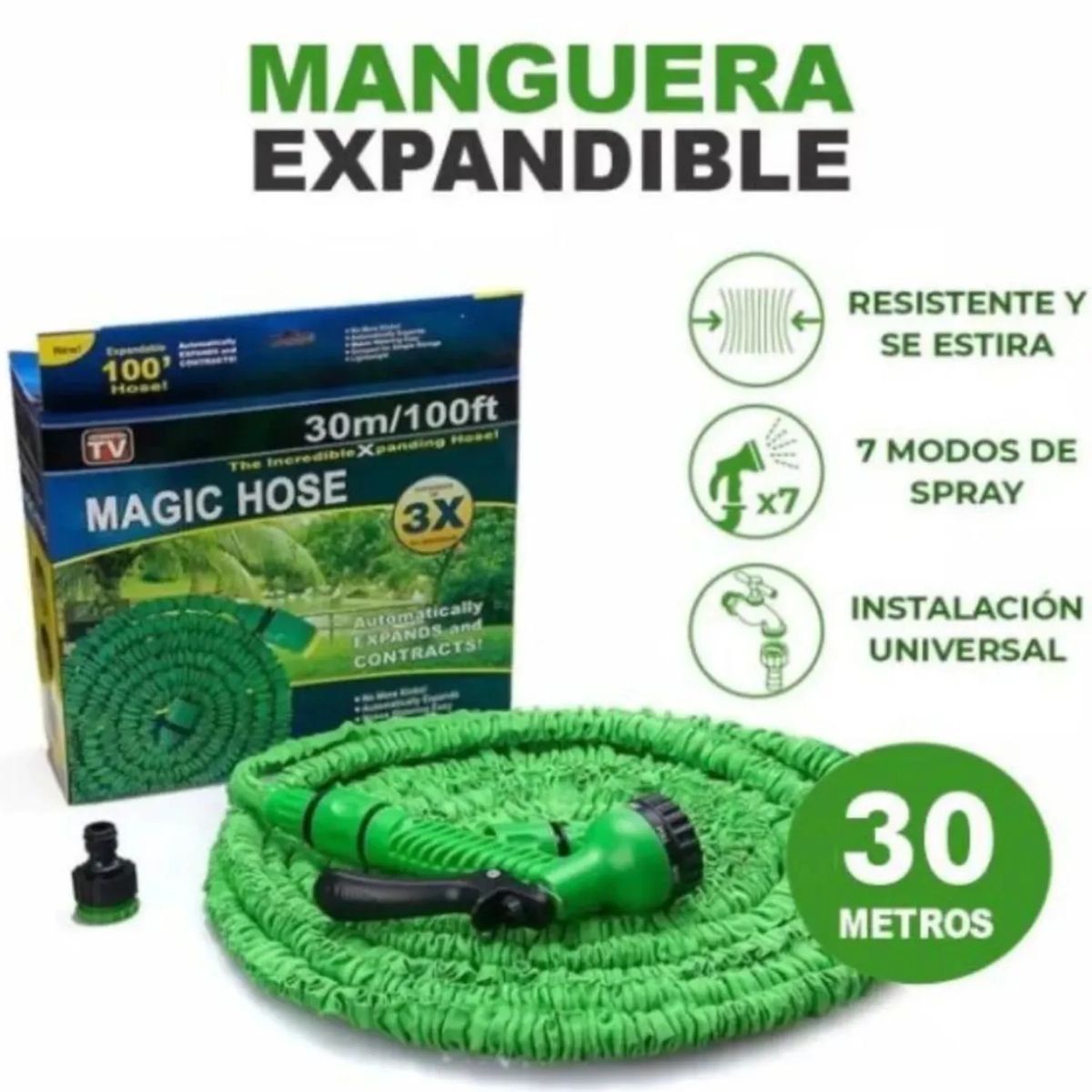 GENERICO - Manguera Expandible 30 M + Pistola Verde