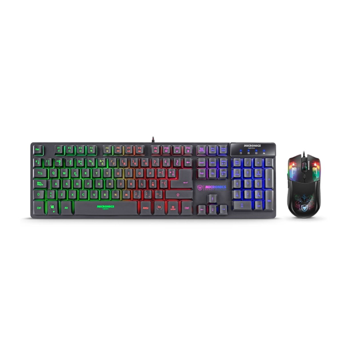 MICRONICS - Kit Gamer Neon MIC GT 1000 Teclado Rainbow + Mouse RGB USB Micronics