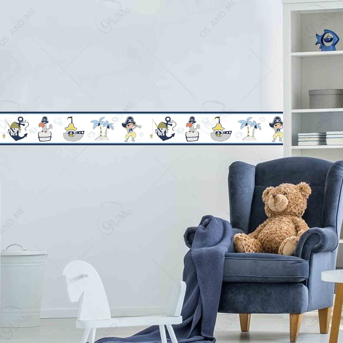 GENERICO - Cenefa Infantil Autoadhesiva Decorativa – Ositos pirata y su loro – 5.92 mts