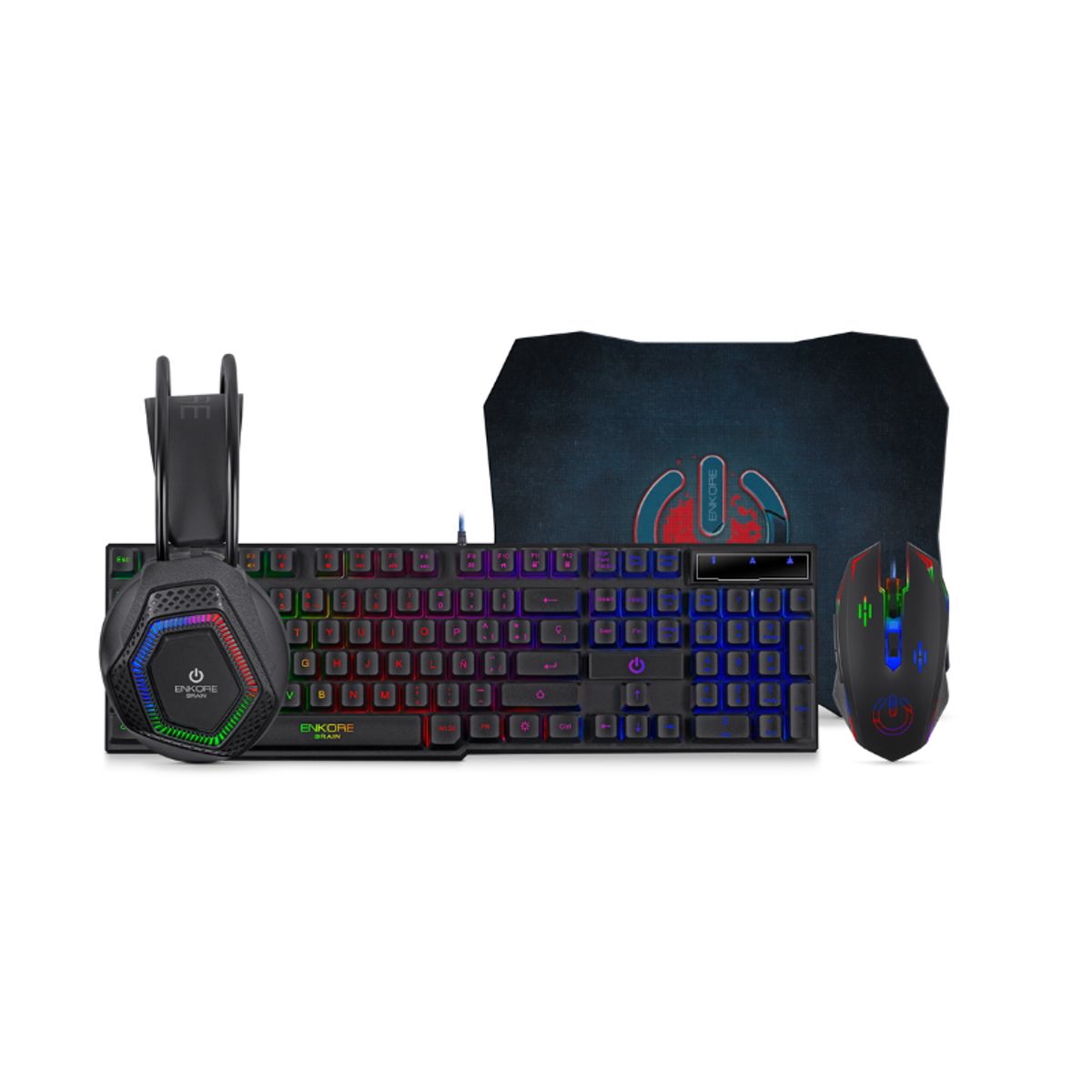 ENKORE - Kit Gamer Briana ENT G1005-4 Teclado + Mouse USB + Auricular + Pad Mouse Enkore