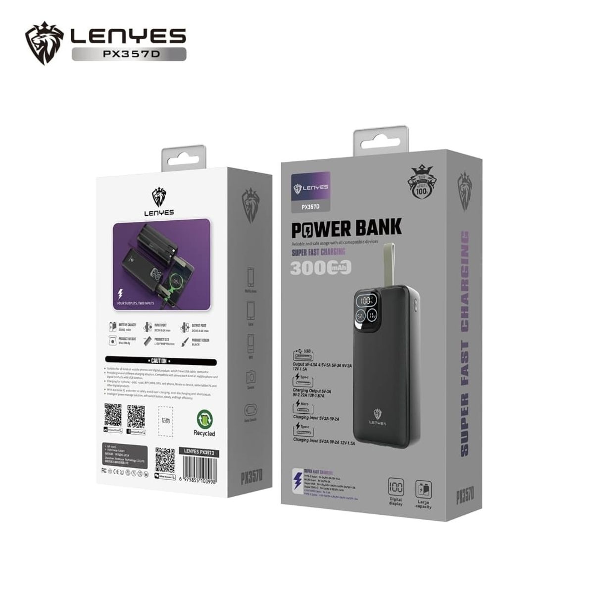 GENERICO - Potencia sin límites al por mayor Power Bank Lenyes PX-357D 30000mAh