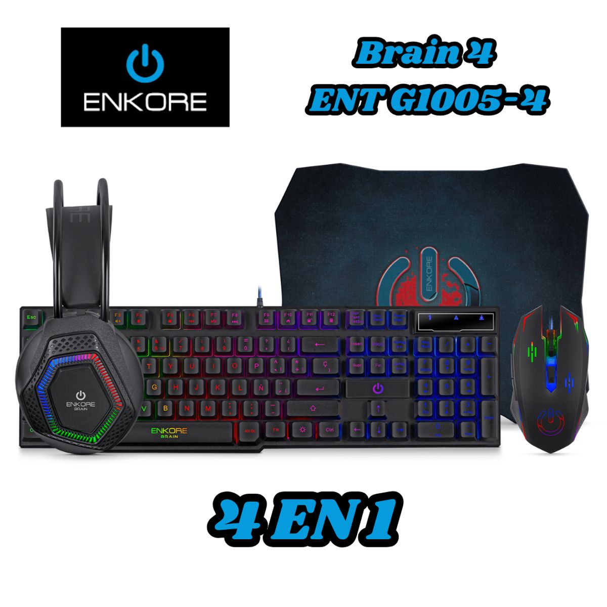 ENKORE - COMBO GAMER RGB TECLADO + MOUSE + AURICULAR + PAD ENKORE BRAIN ENT G1005-4