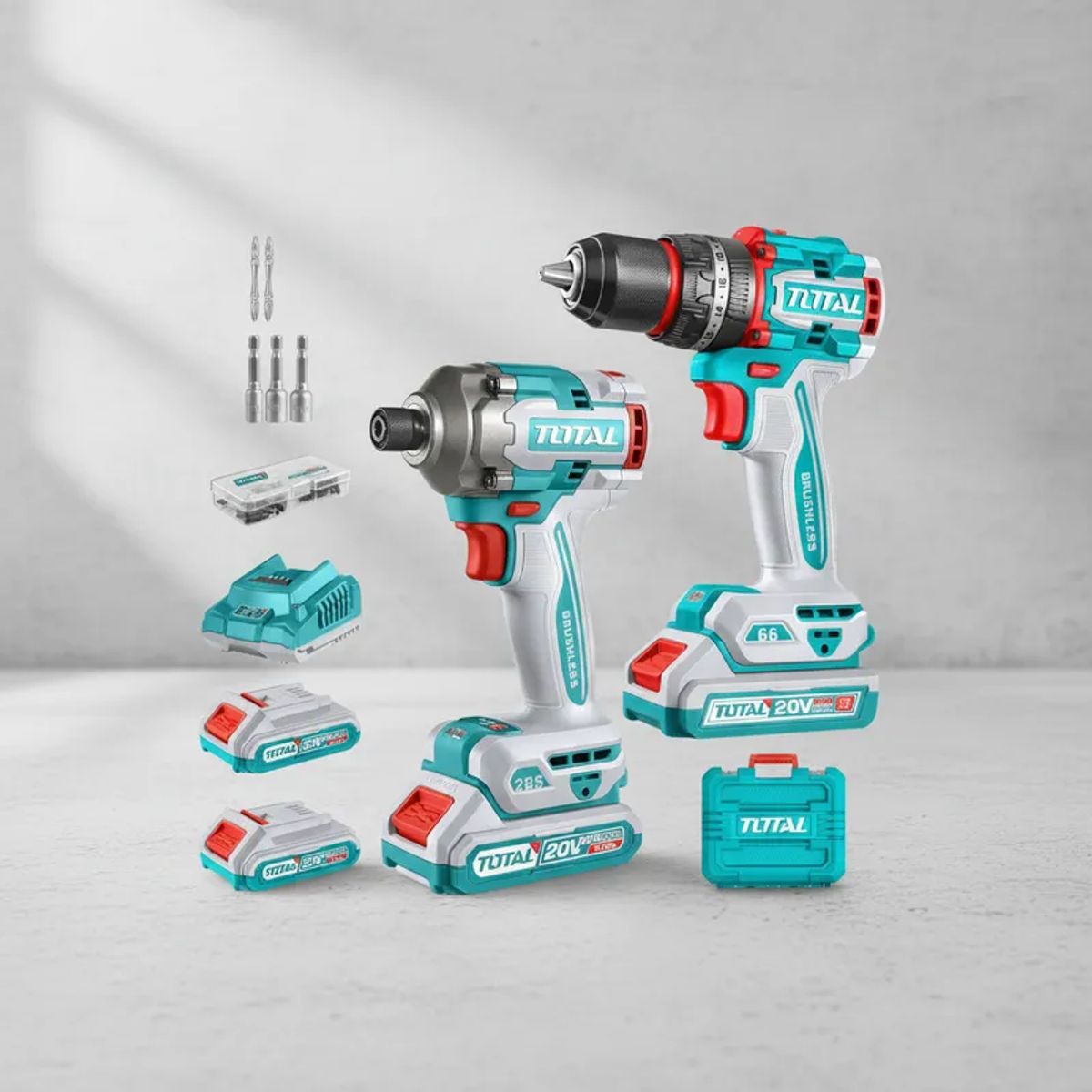 TOTAL TOOLS - Combo taladro percutor 66nm + atornillador de impacto 285nm Total