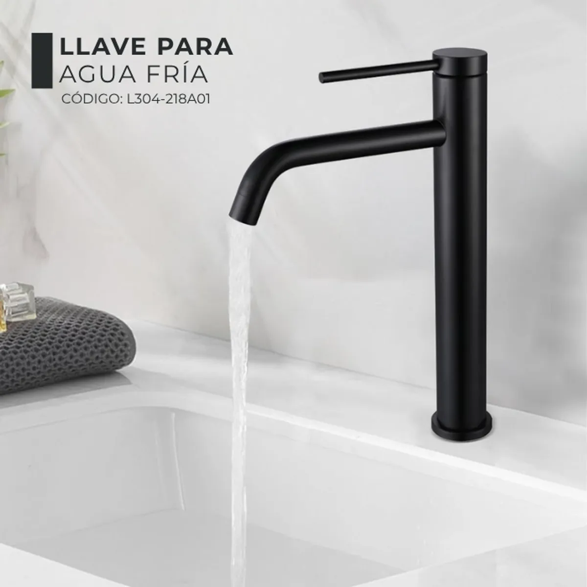 XM - LLAVE PARA LAVATORIO ALTO NEGRO L304-218A01