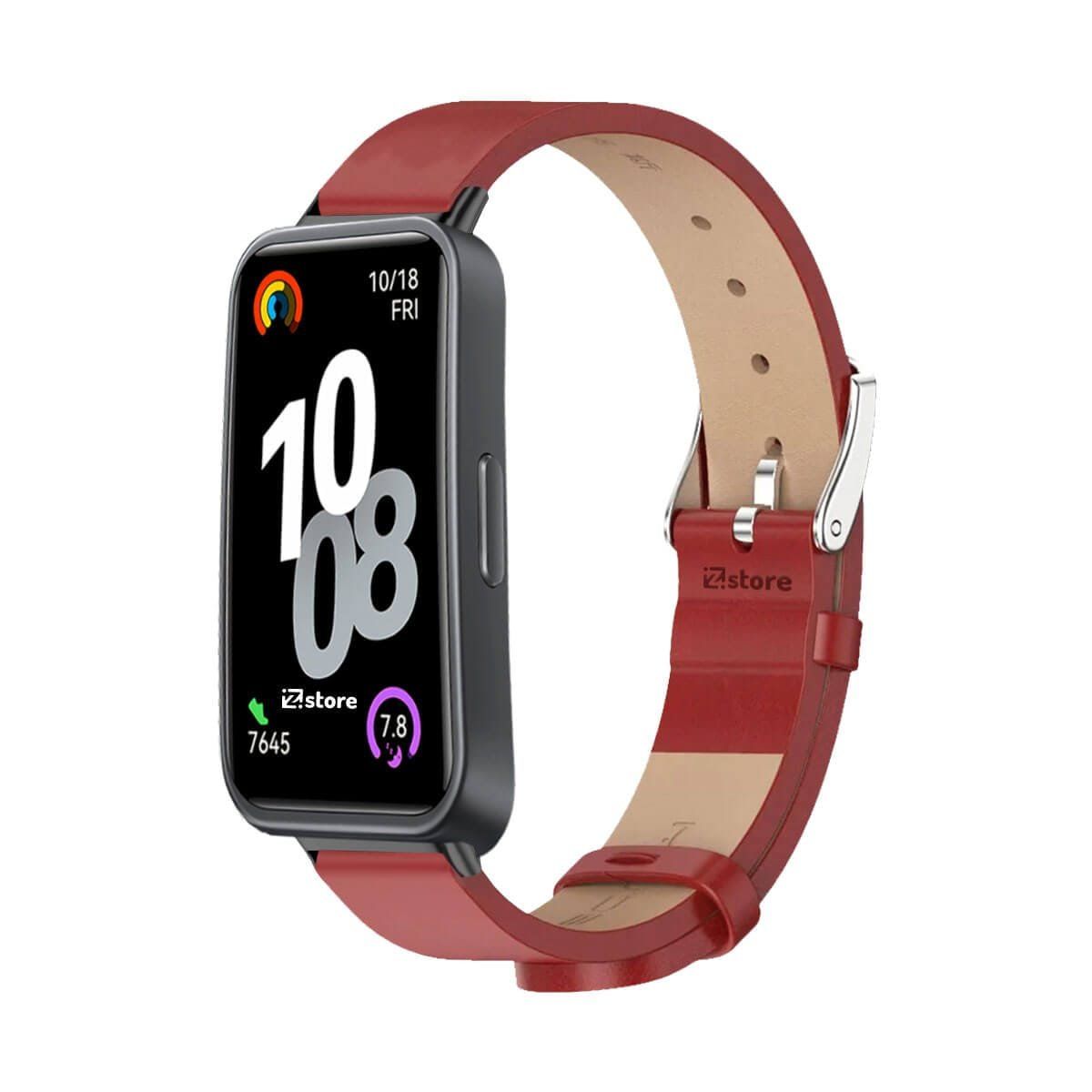 GENERICO - Correa de Cuero Para Huawei Band 8 rojo