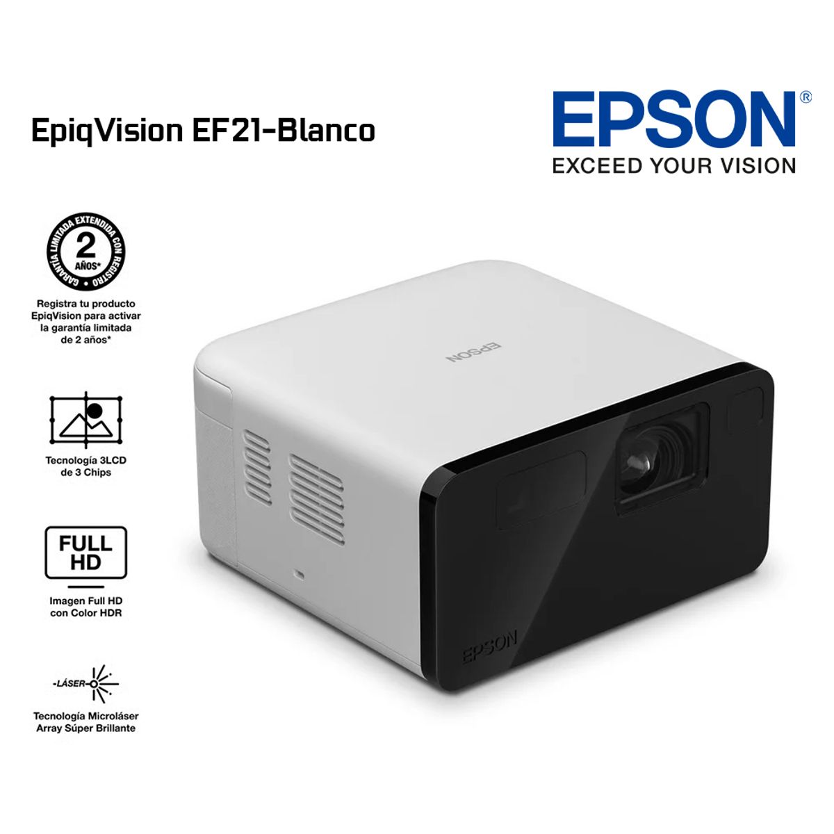 EPSON - Proyector Láser Pórtatil Smart Epson EpiqVision EF21-Blanco