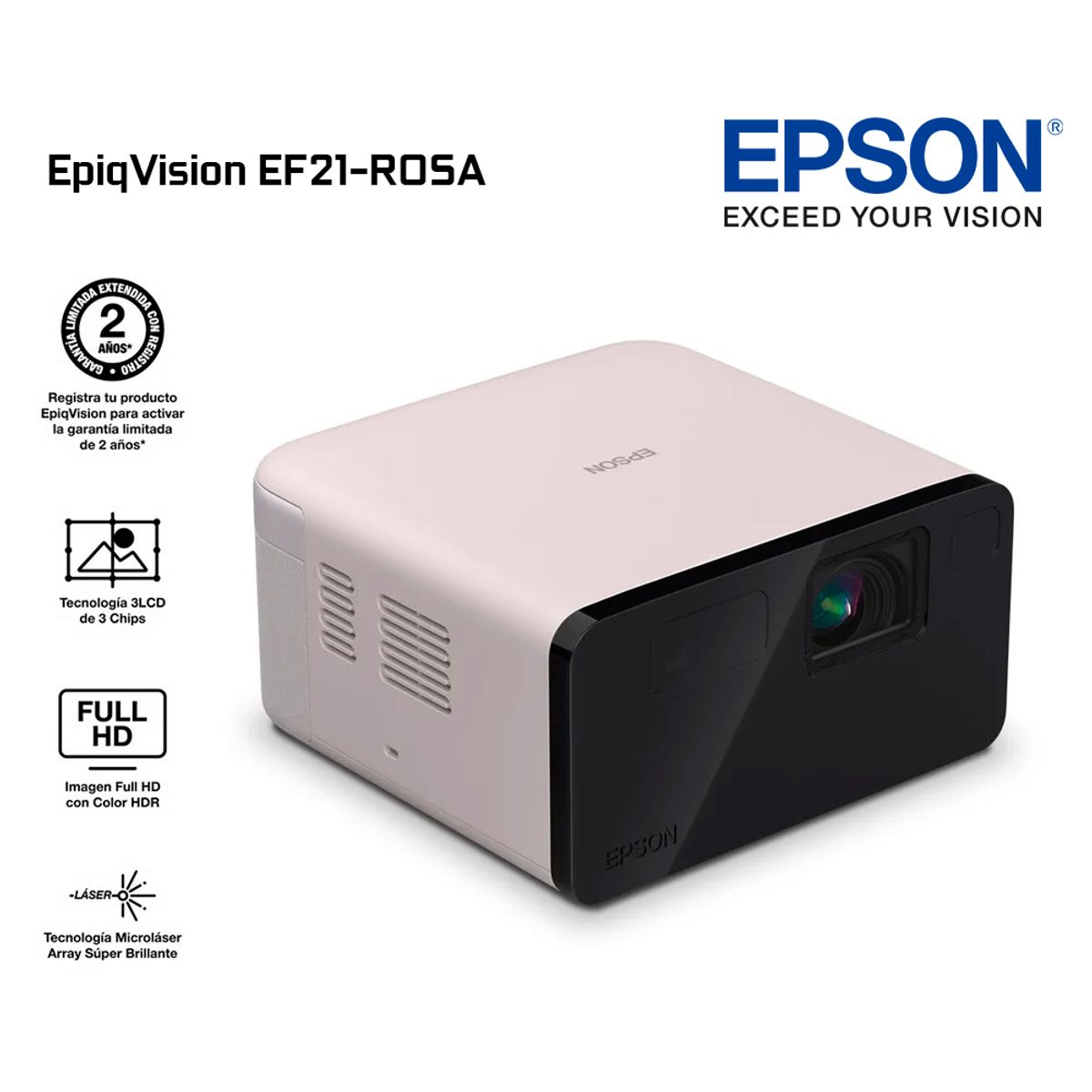 EPSON - Proyector Láser Pórtatil Smart Epson EpiqVision EF21-Rosa