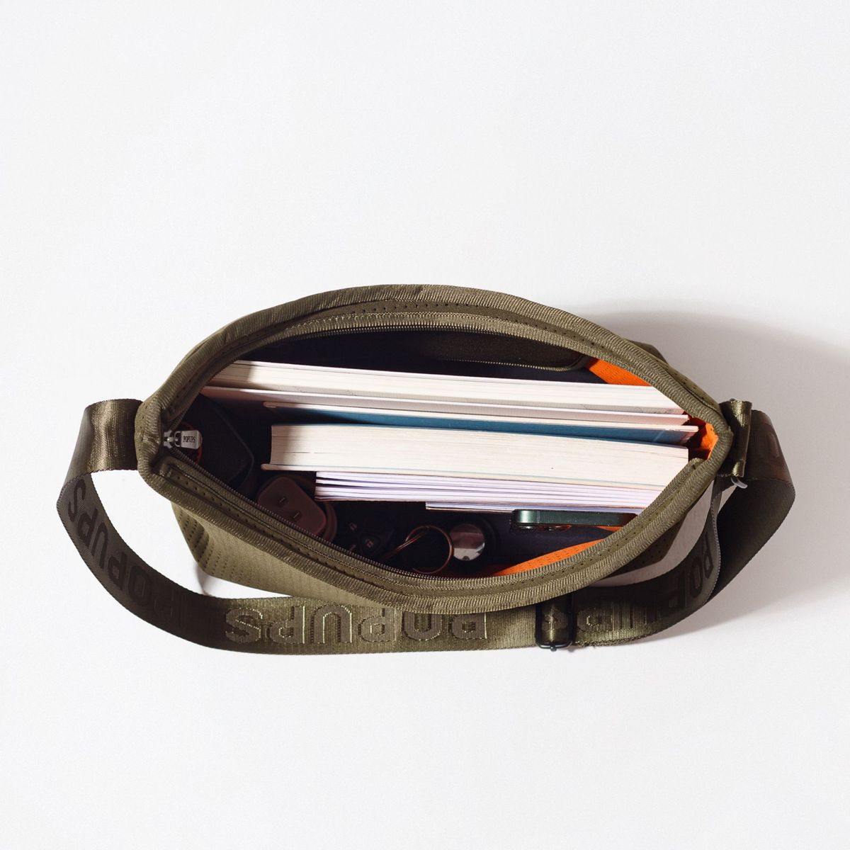 GENERICO - Cartera Crossbody POPUPS Hobo de Neopreno  Verde oliva con Interior Naranja