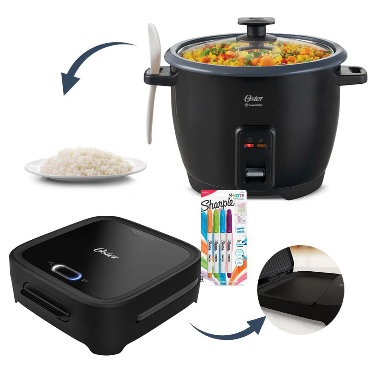 OSTER - Combo Olla Arrocera Oster + Sandwichera Oster Platos Hondos CKSTSM400