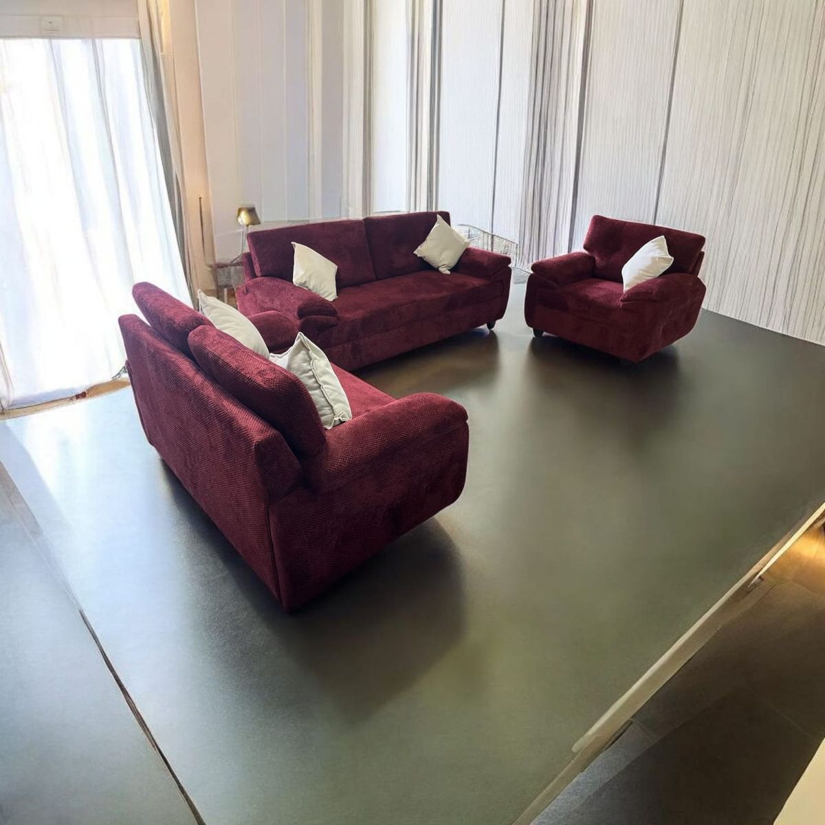 AMOBLART - sillon CANGREJO 3-2-1 color vino  5 COJINES