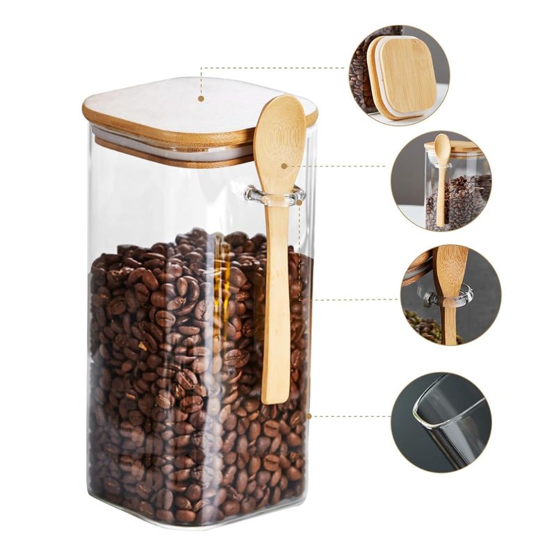 HYGGE - Frasco de Vidrio Borosilicato con Tapa y Cuchara de Bambú 850 ml