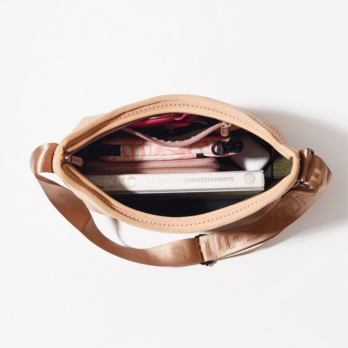 GENERICO - Cartera Crossbody POPUPS Hobo de Neopreno  Nude con Interior Verde oliva