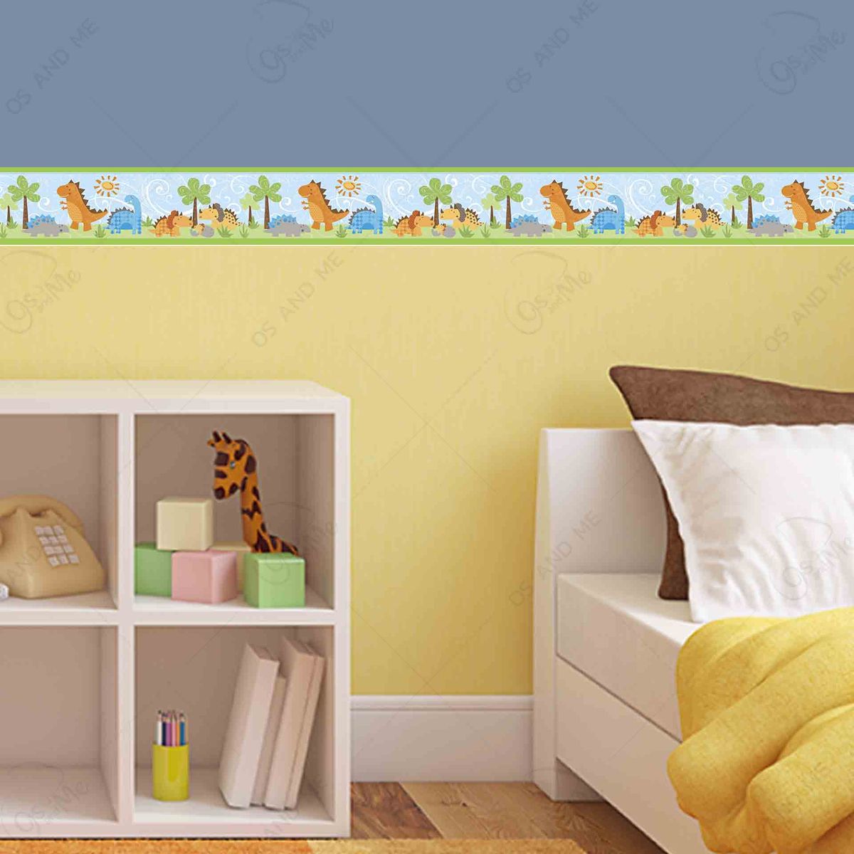 GENERICO - Cenefa Infantil Autoadhesiva Decorativa – Dinosaurios Bebé Geométricos – 5.92 mts