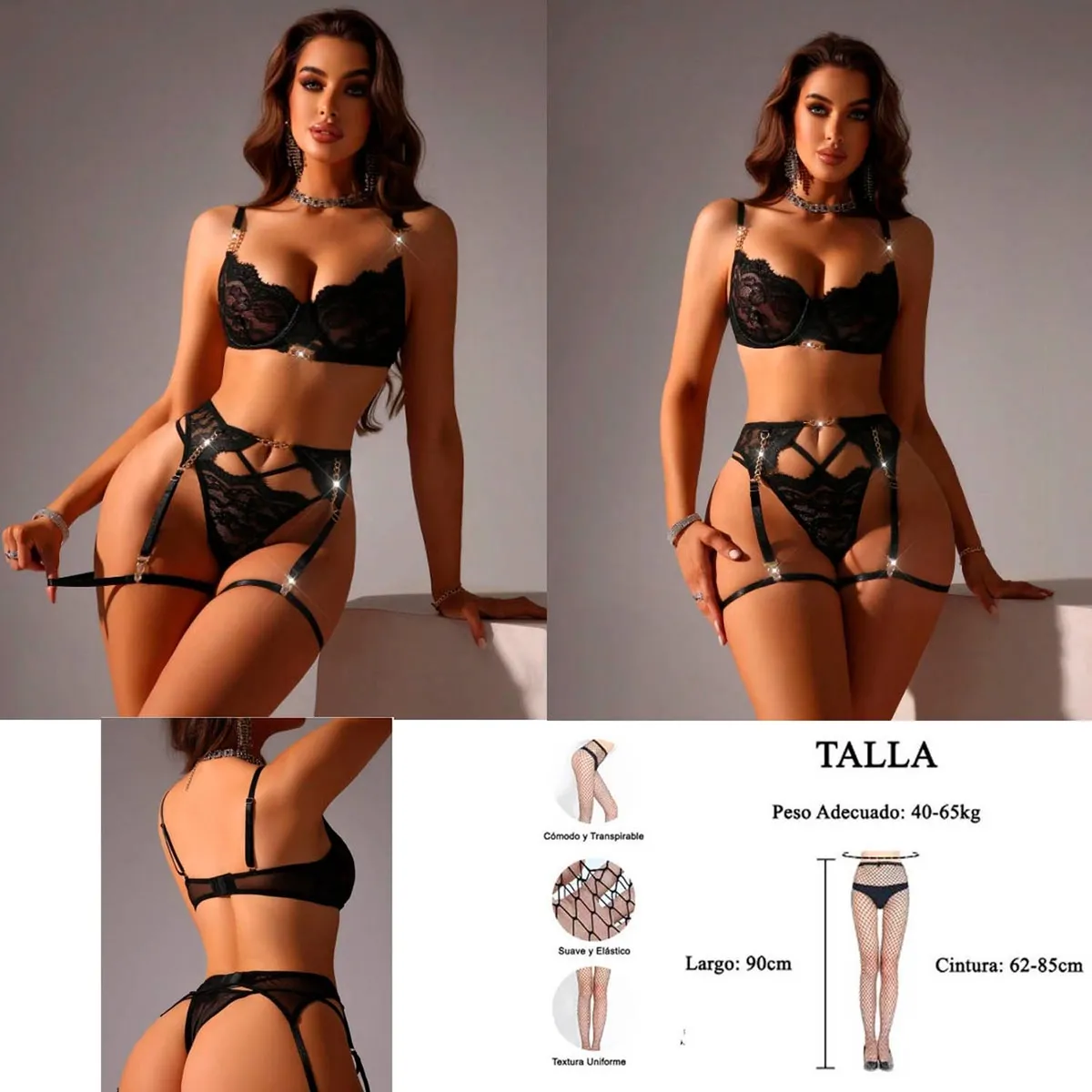 GENERICO - Set de Lencería de Encaje para Mujer – 3 Piezas