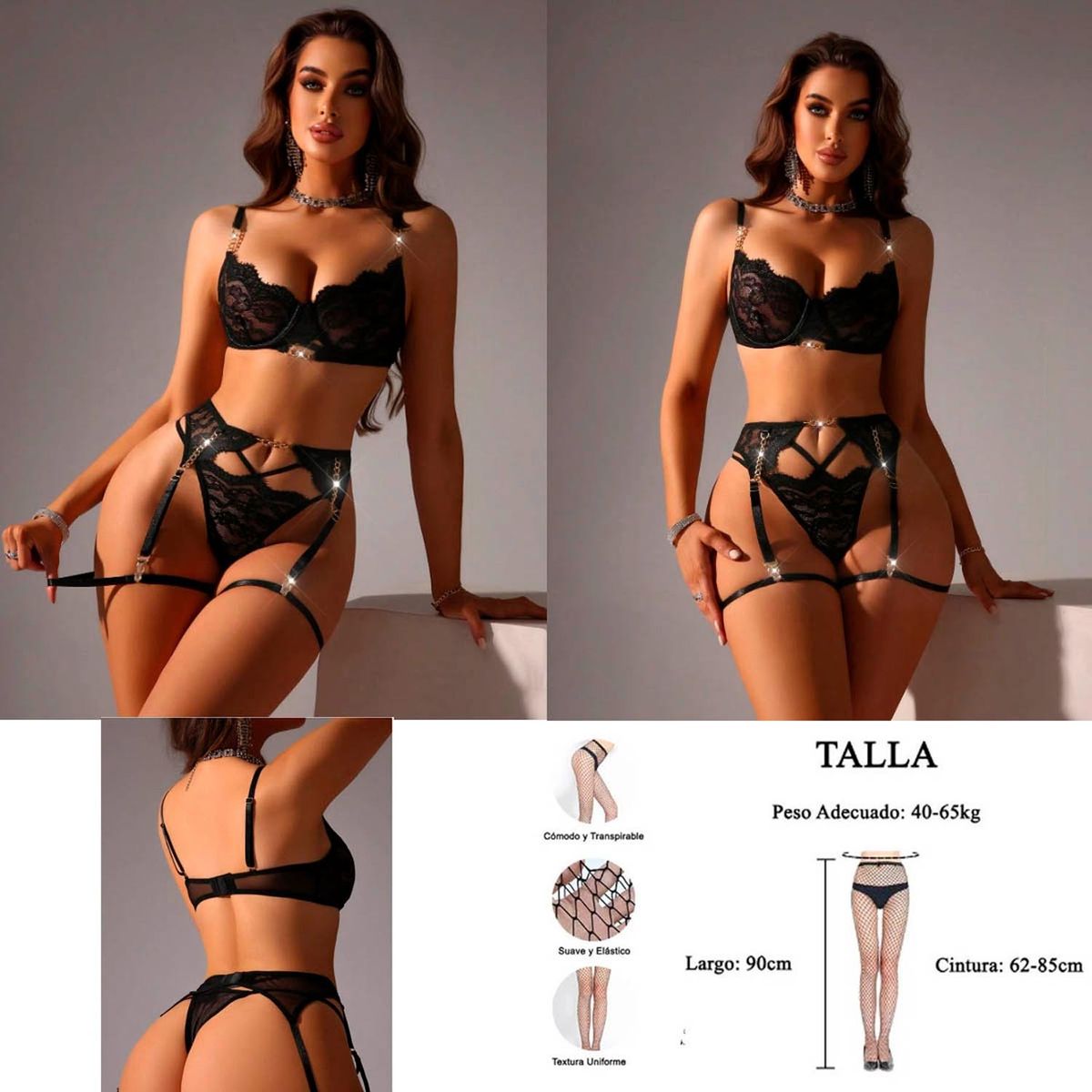 GENERICO - Set de Lencería de Encaje para Mujer – 3 Piezas