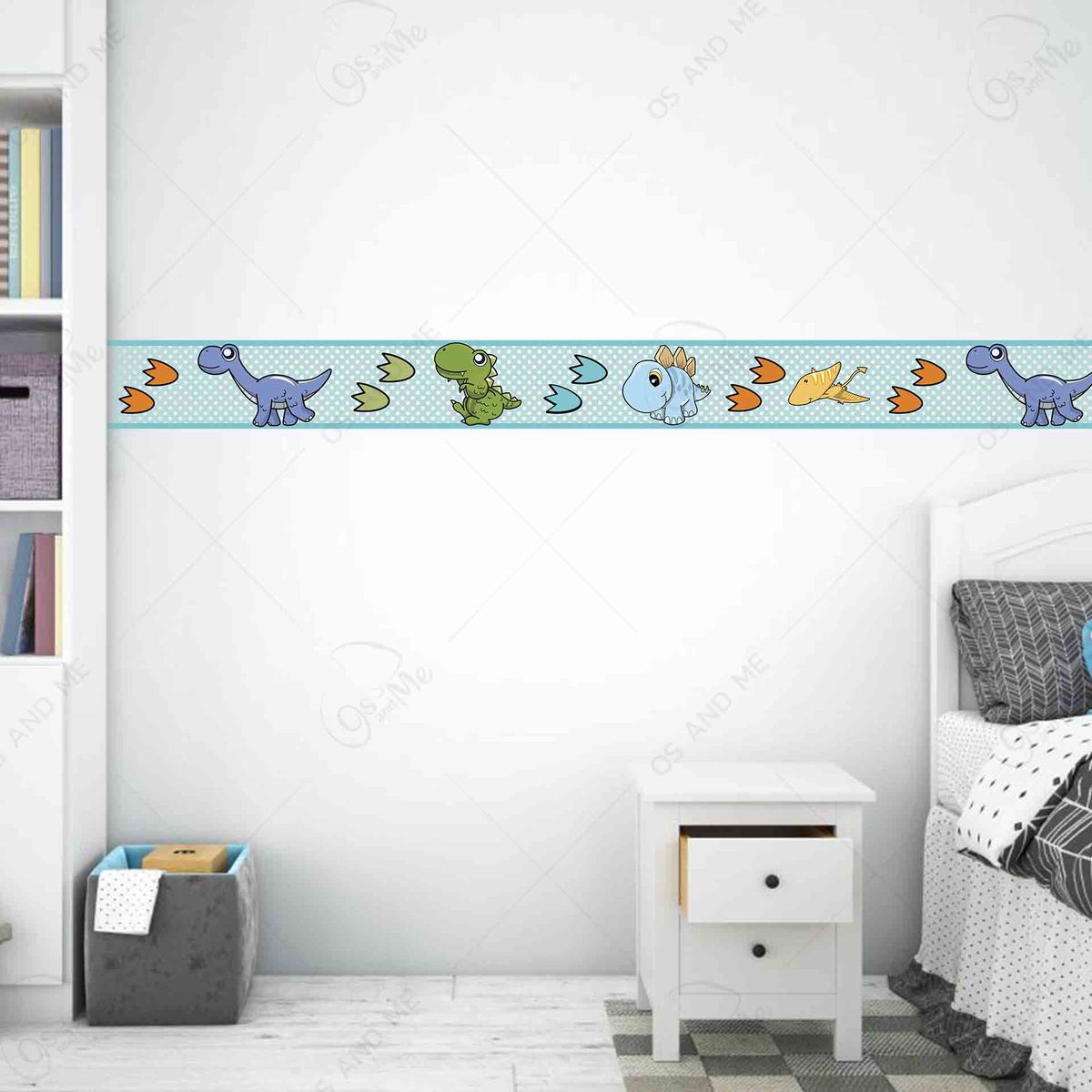 GENERICO - Cenefa Infantil Autoadhesiva Decorativa – Dinosaurios Bebes con Puntos – 5.92 mts