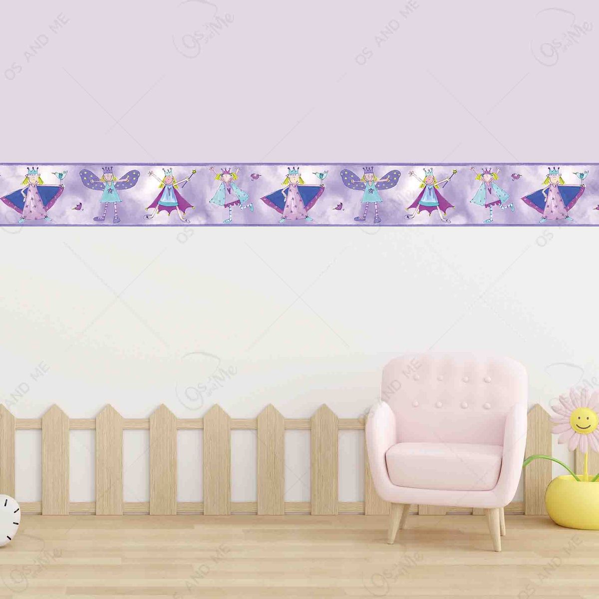 GENERICO - Cenefa Infantil Autoadhesiva para niñas – Hadas en Acuarela – 5.92 mts