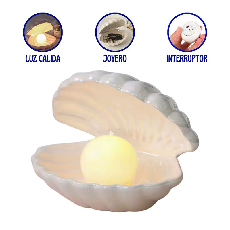 OEM - Lámpara Concha Marina con Perla para Decoración y Joyero - Blanco