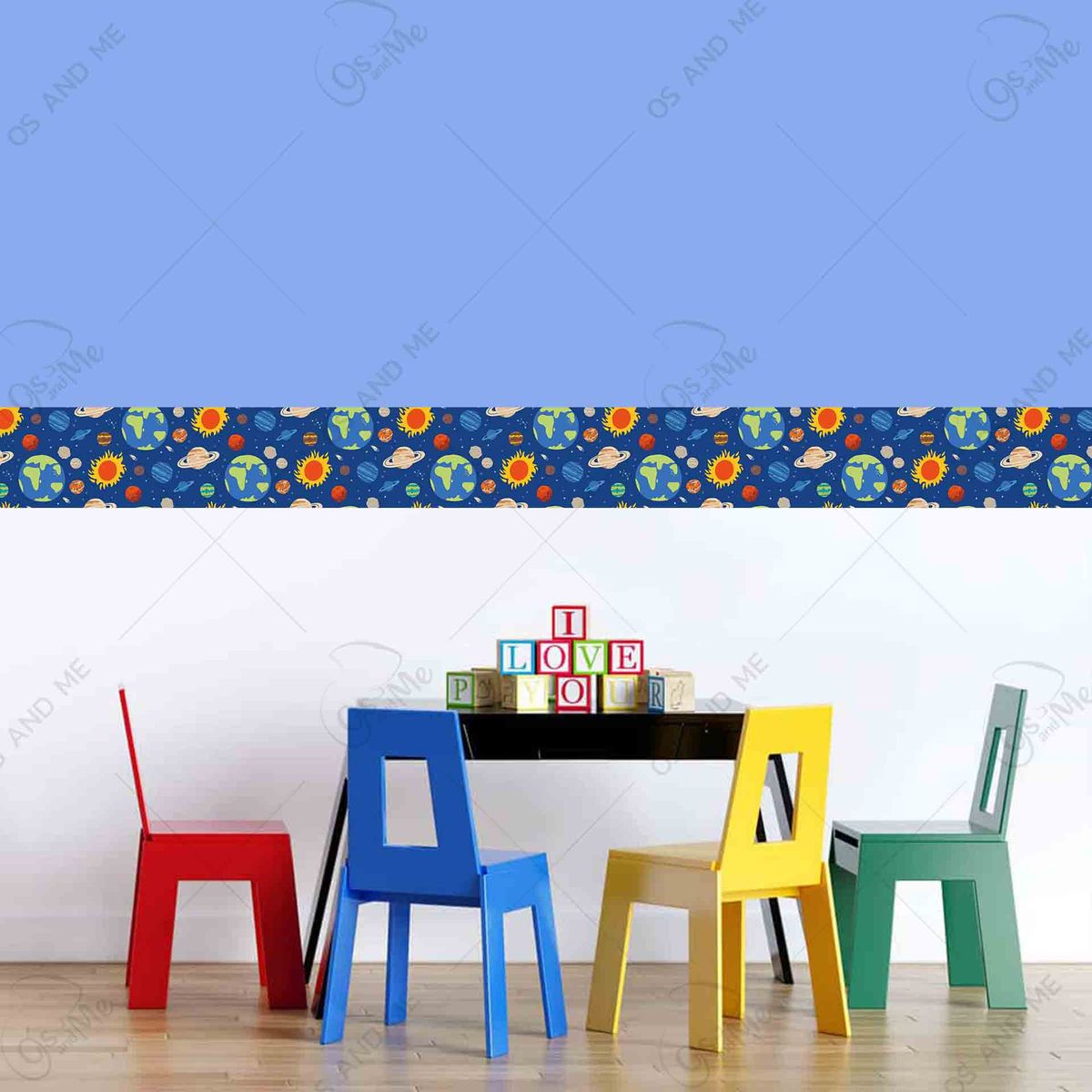 GENERICO - Cenefa Infantil Autoadhesiva Decorativa – Sistema Solar Aventura Espacial – 5.92 mts