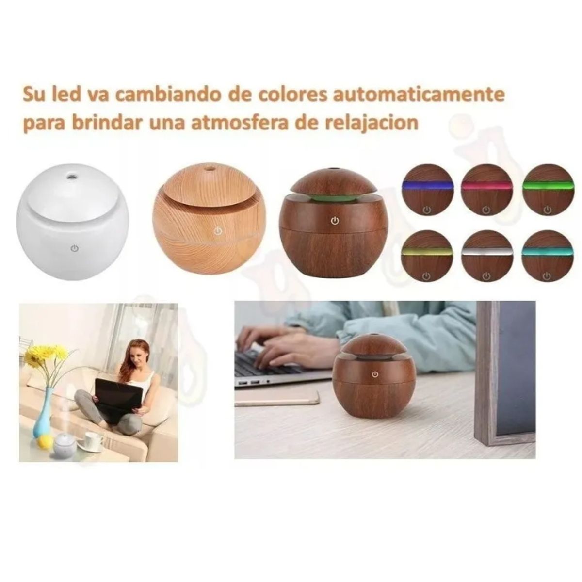 GENERICO - Purificador de Aire con luz RGB Humidificador + esencia Eucalipto