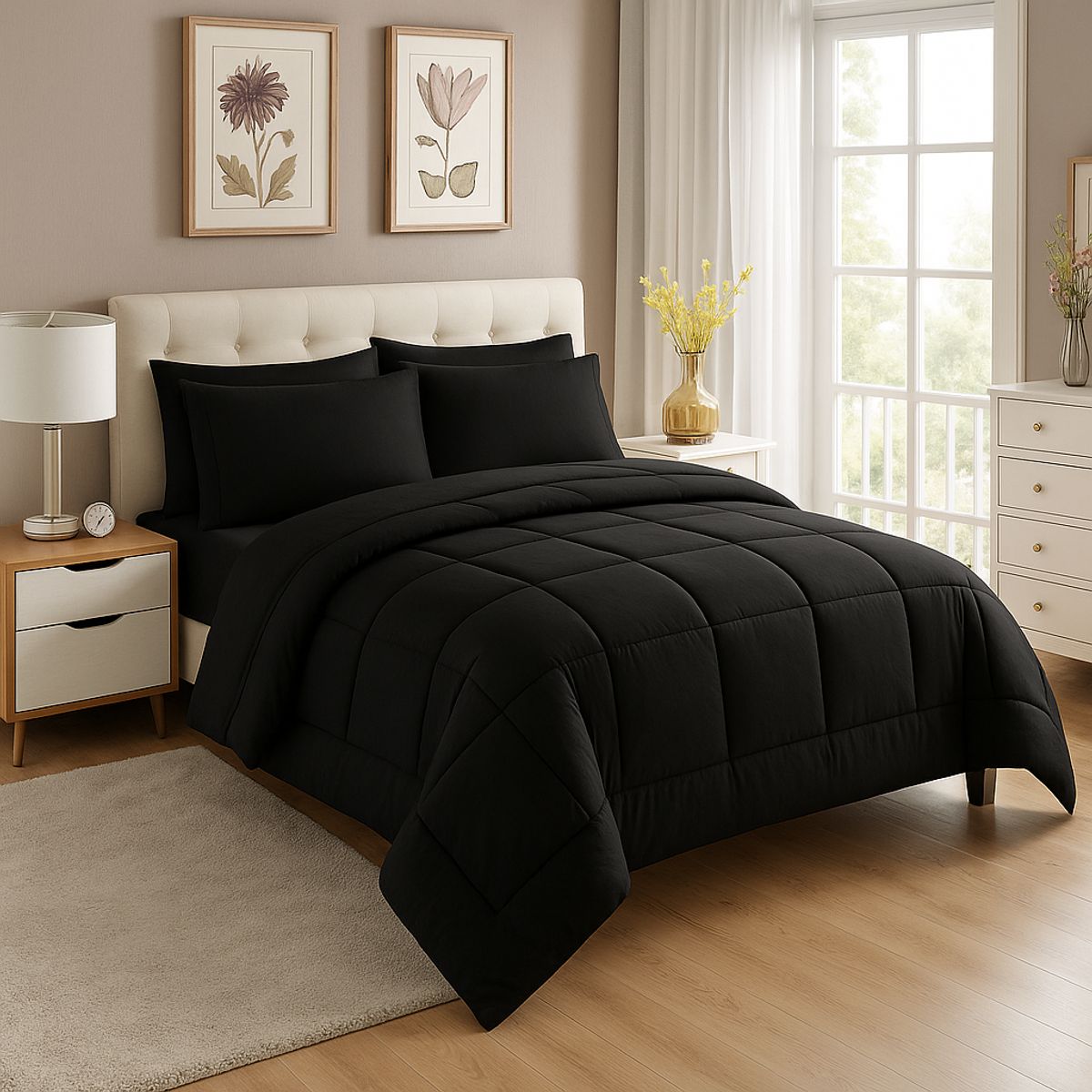 GENERICO - EDREDON QUEEN DAILY SET CUADROS ALGODON + FUNDAS DE ALMOHADA