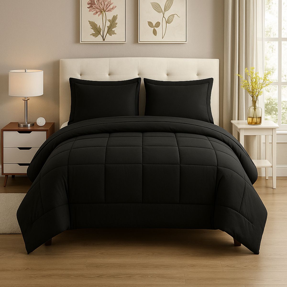 GENERICO - EDREDON QUEEN DAILY SET CUADROS ALGODON + FUNDAS DE ALMOHADA