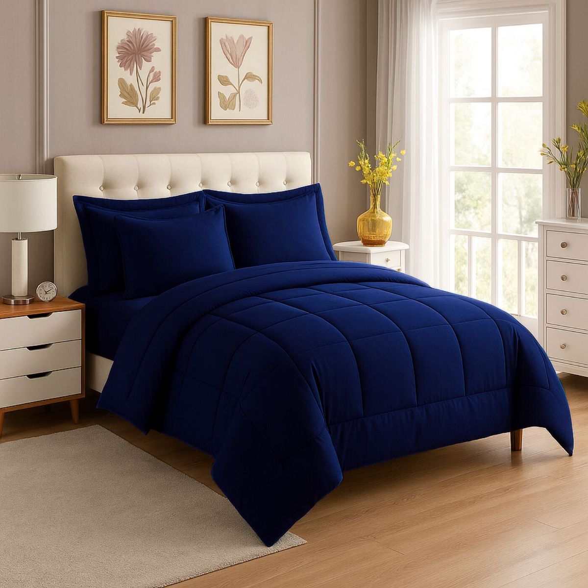 GENERICO - EDREDON QUEEN DAILY SET CUADROS ALGODON + FUNDAS DE ALMOHADA