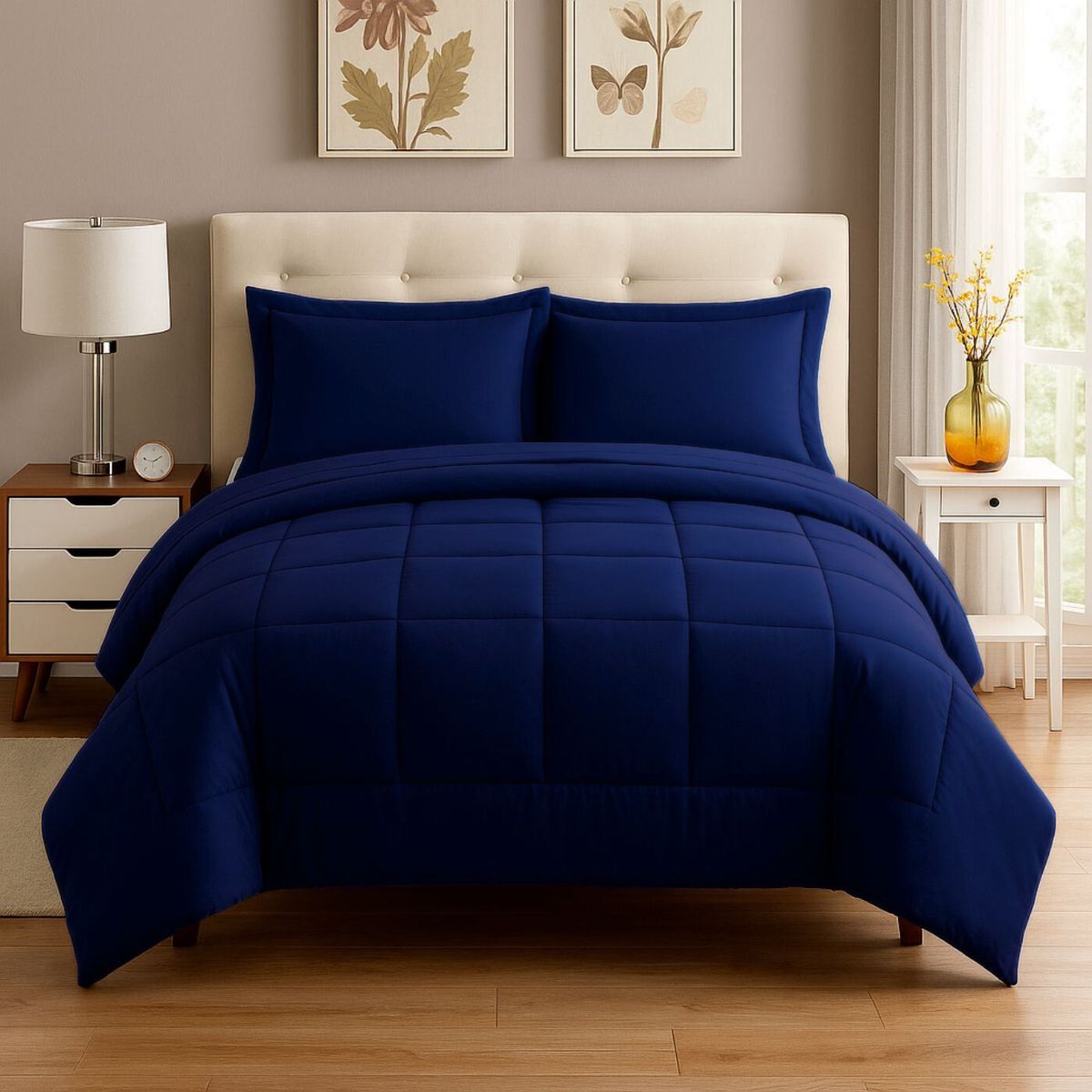 GENERICO - EDREDON QUEEN DAILY SET CUADROS ALGODON + FUNDAS DE ALMOHADA