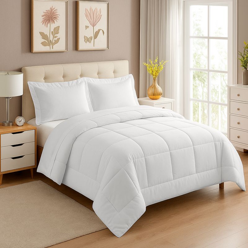 GENERICO - EDREDON QUEEN DAILY SET CUADROS ALGODON + FUNDAS DE ALMOHADA