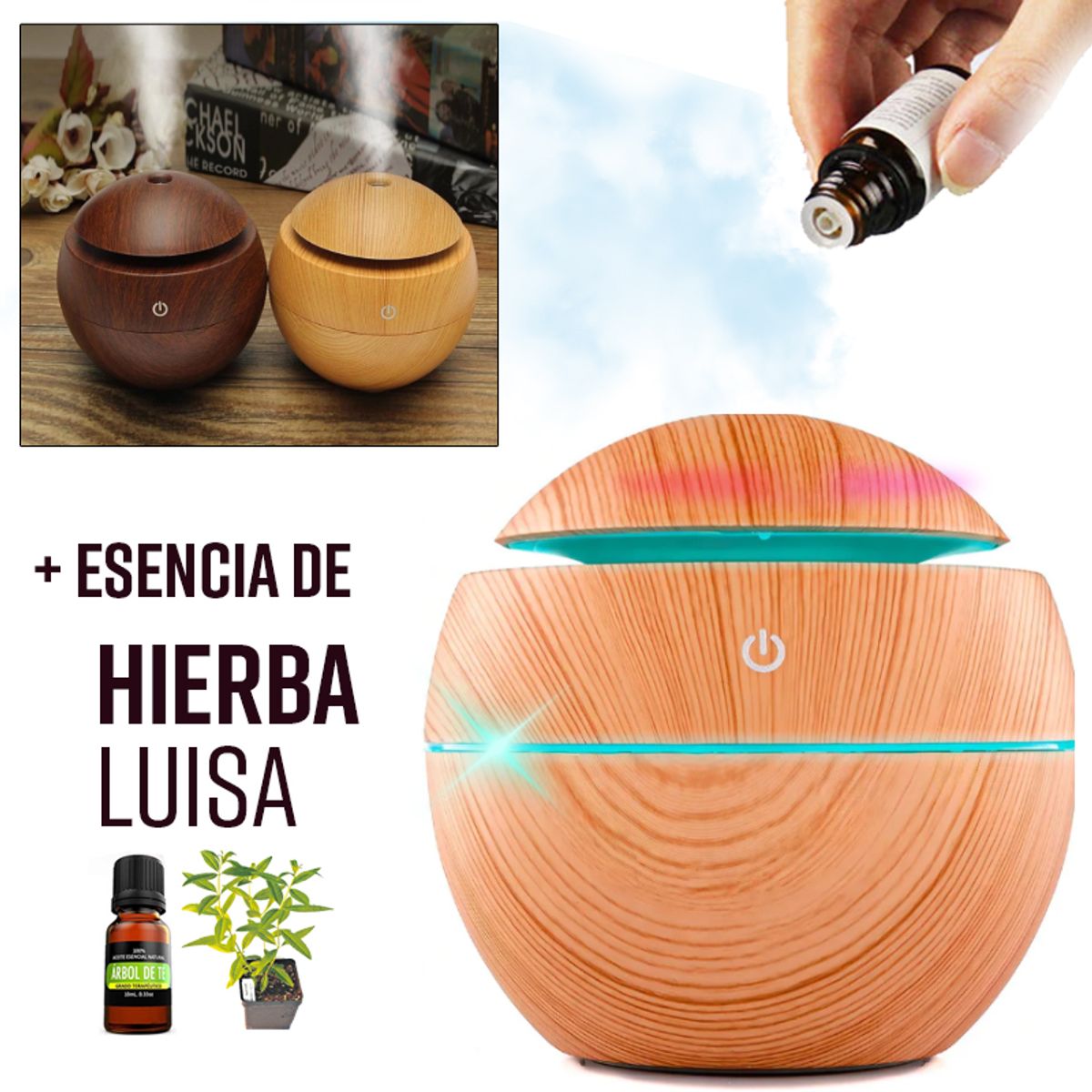 GENERICO - Humidificador con luz RGB Purificador + esencia Hierba Luisa