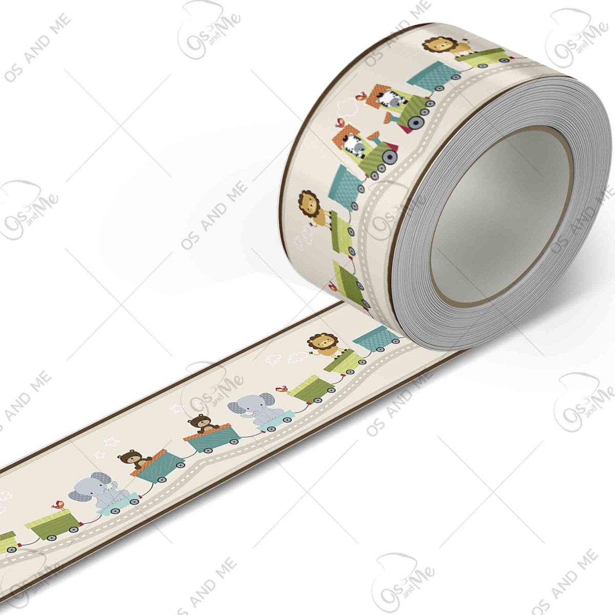 GENERICO - Cenefa Infantil Autoadhesiva Decorativa – Safari Beige Animalitos en Tren – 5.92 mts