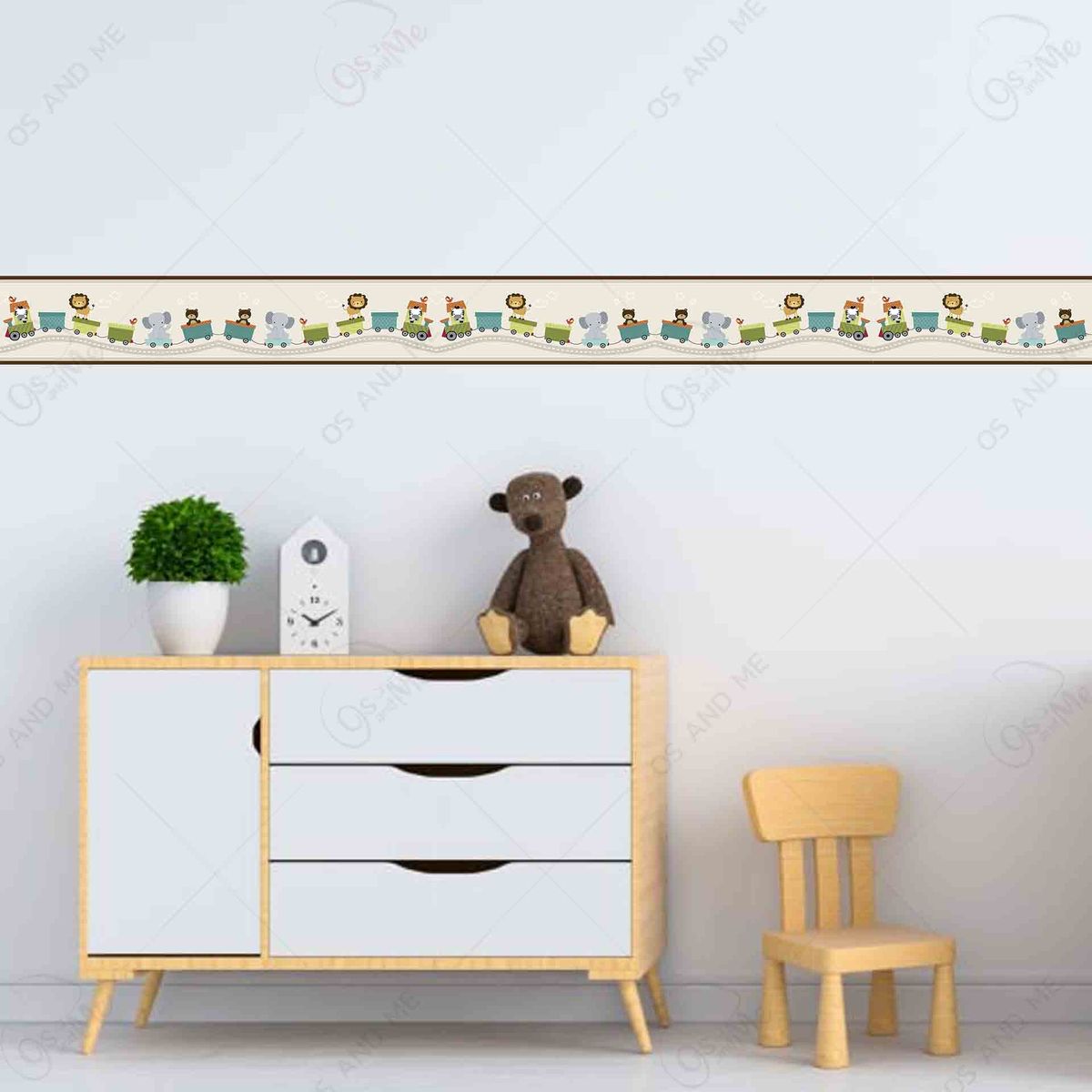 GENERICO - Cenefa Infantil Autoadhesiva Decorativa – Safari Beige Animalitos en Tren – 5.92 mts