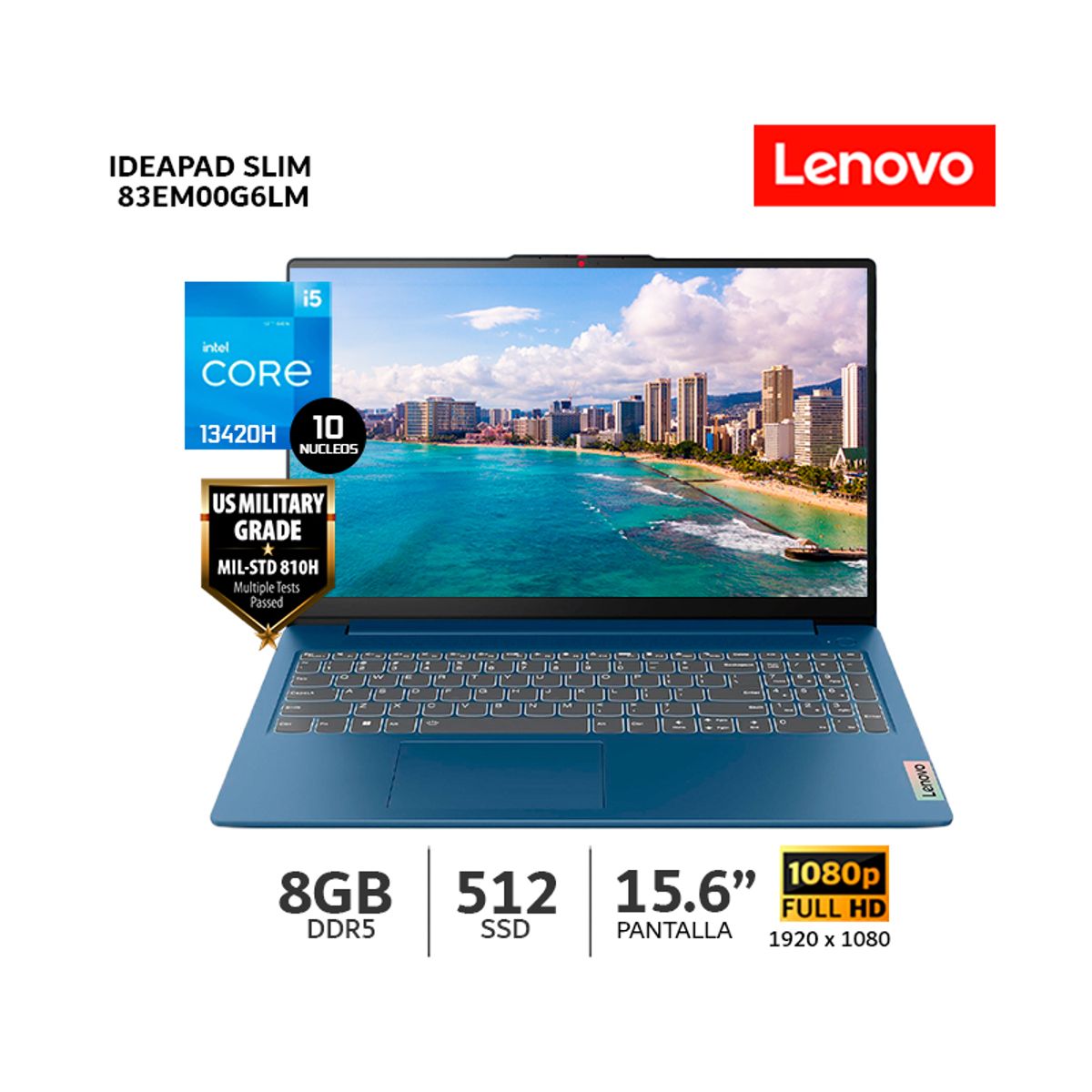 LENOVO - Laptop Lenovo IdeaPad Slim 3 15IRH8 Intel Core I5-13420H/ 8Gb Ram/ 512Gb SSD/ 15.6″ FHD-83EM00G6LM