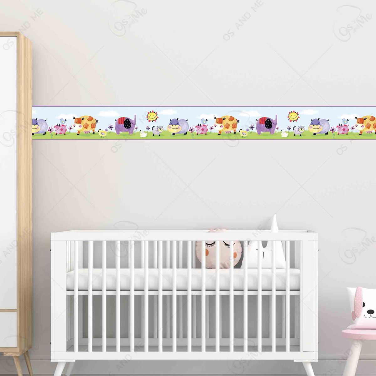 GENERICO - Cenefa Infantil Autoadhesiva Decorativa – Safari Animales en Acuarela – 5.92 mts