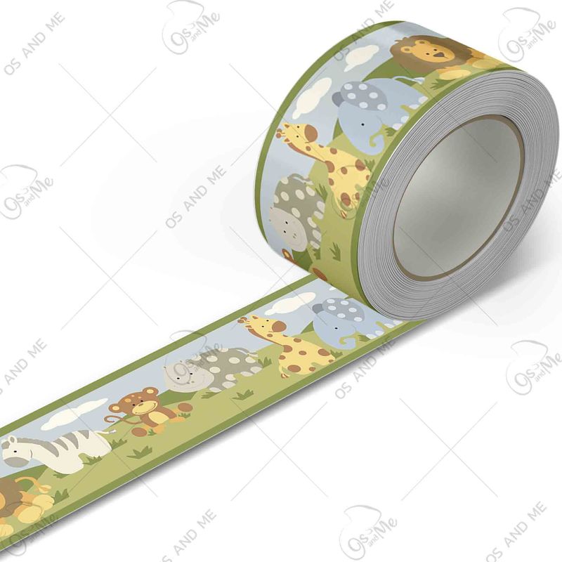 GENERICO - Cenefa Infantil Autoadhesiva Decorativa – Safari Animalitos con Puntos – 5.92 mts