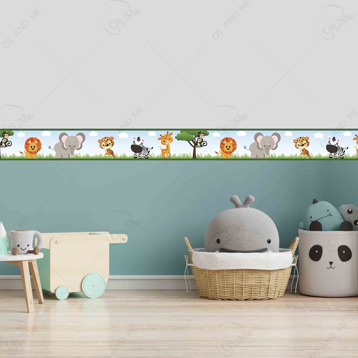 GENERICO - 5.9 mts de Cenefa Infantil autoadhesivo Safari con monito