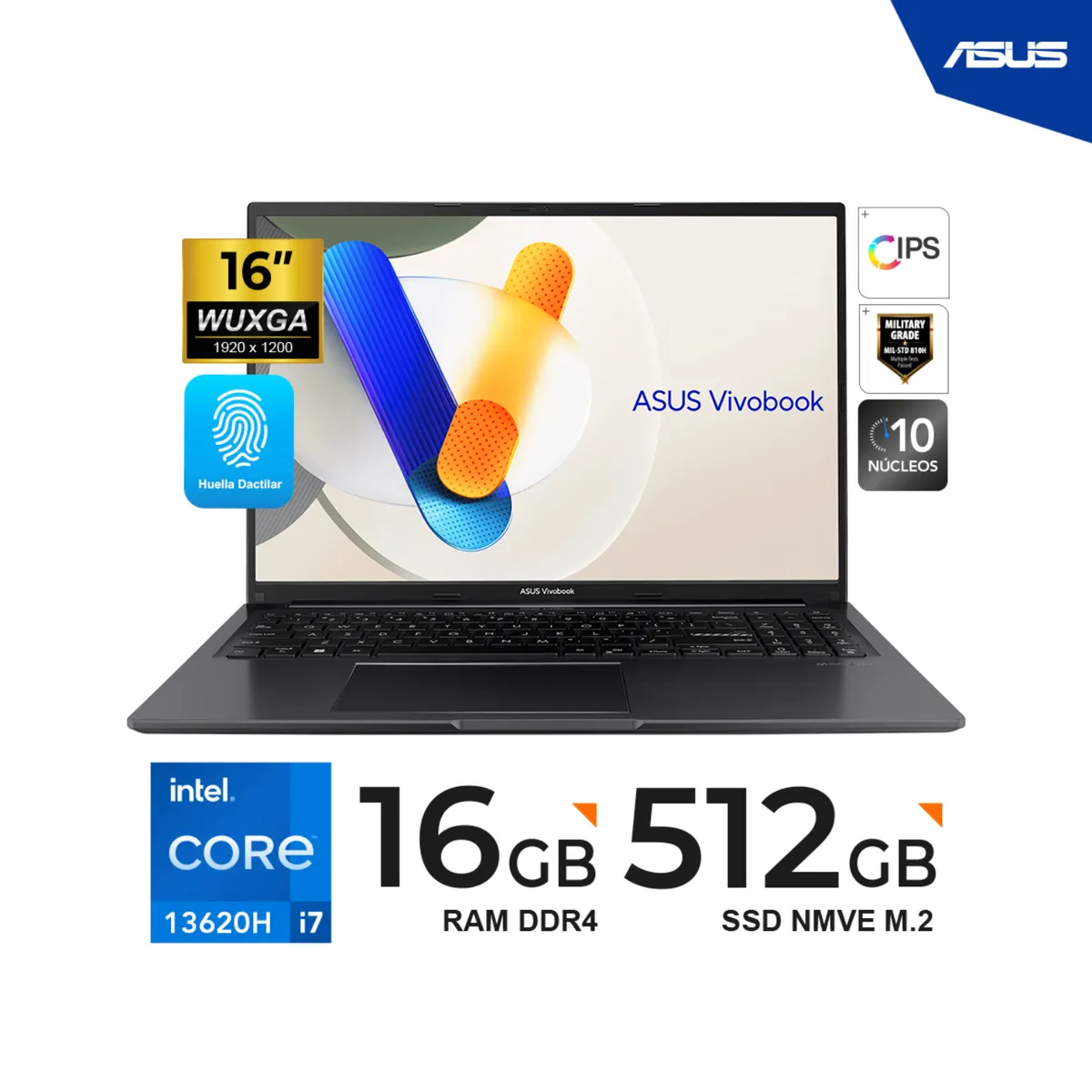 ASUS - LAPTOP ASUS VIVOBOOK 16 16" WUXGA IPS Core I7-13620H 2.4Ghz/4.90GHz 16GB DDR4 512GB SSD Freedos