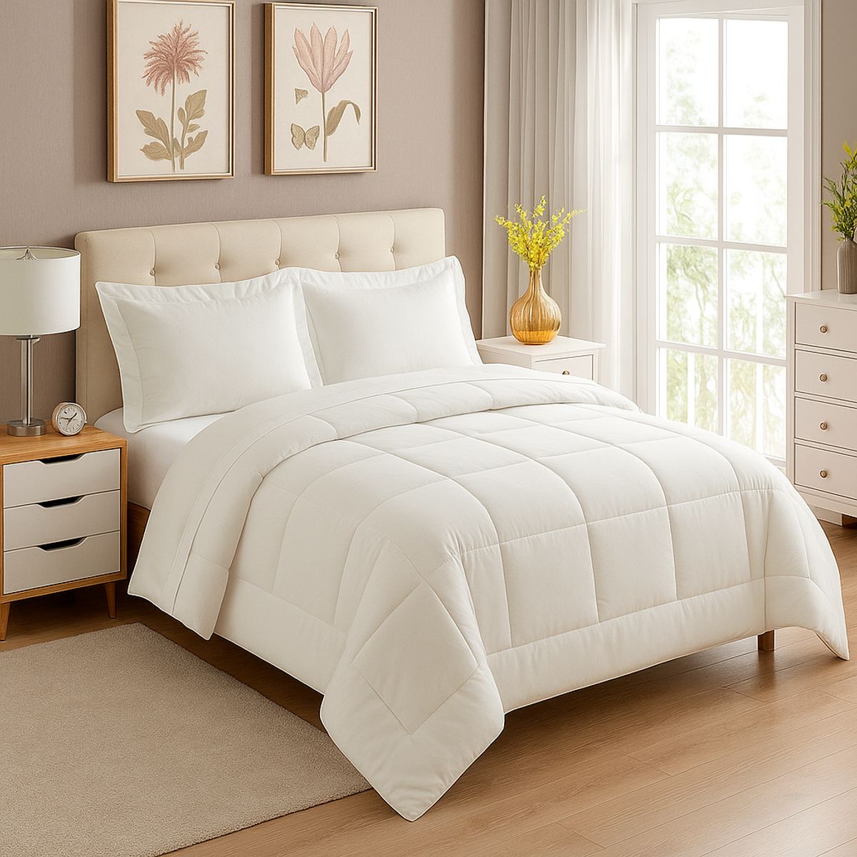 GENERICO - EDREDON 1.5 PLAZA DAILY SET CUADROS ALGODON + FUNDAS DE ALMOHADA