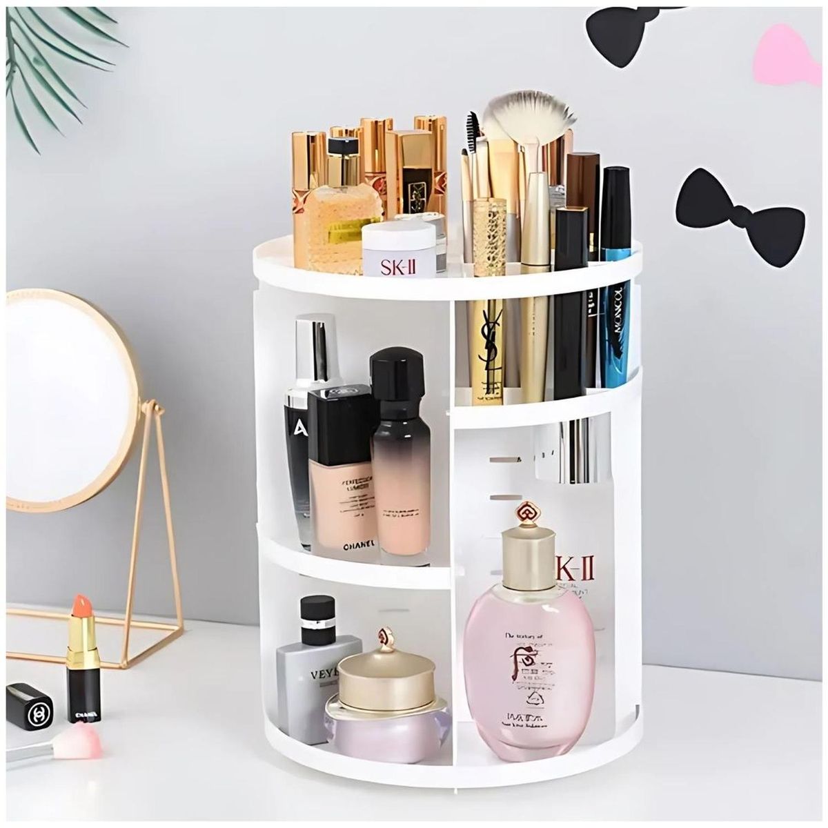 GENERICO - Organizador de Maquillaje Cosméticos Giratorio 360° Ajustable Blanco
