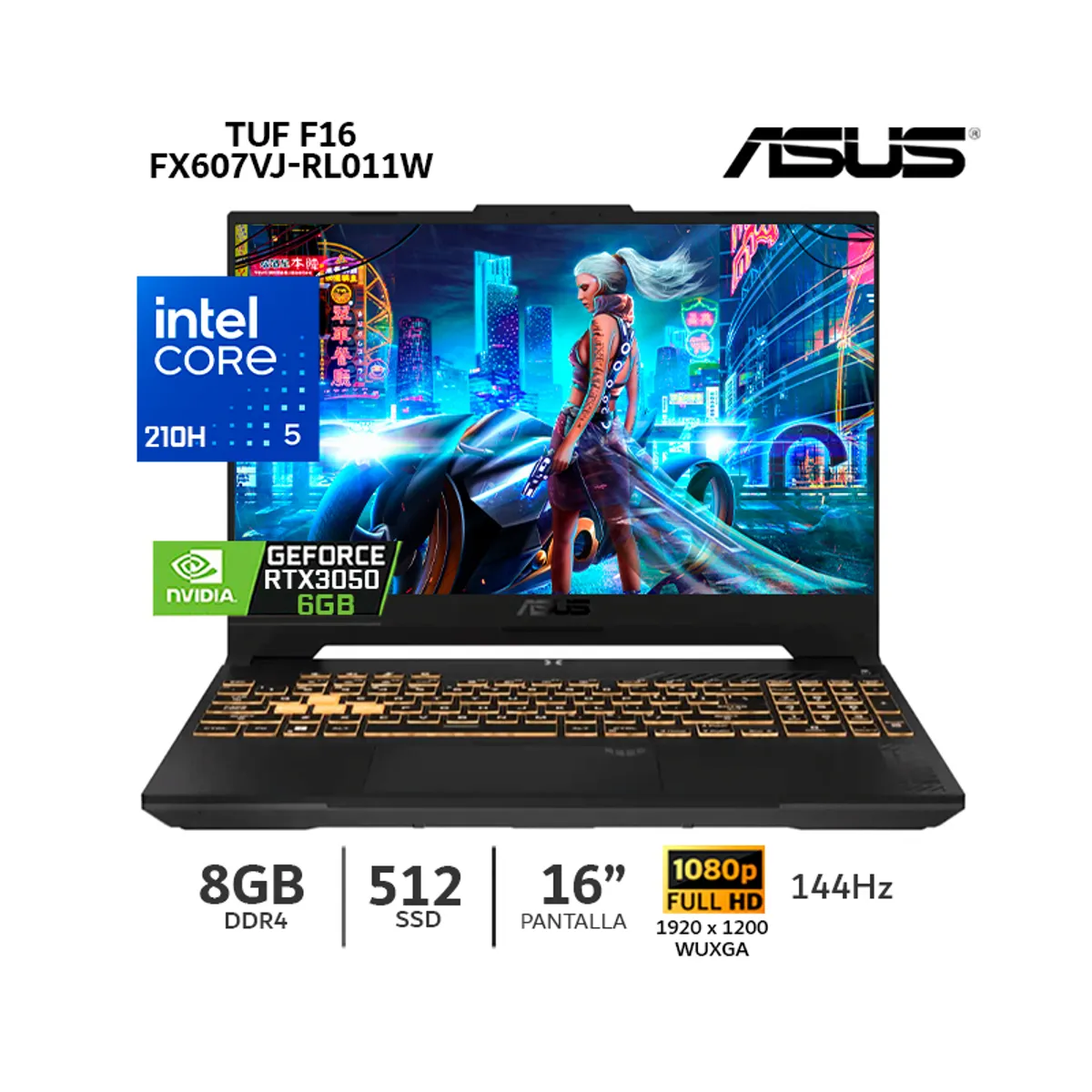 ASUS - Laptop Asus TUF Gaming F16 FX607VJ-RL011W RTX3050 Intel Core 5 210H 8Gb Ram 512Gb SSD 16” FHD