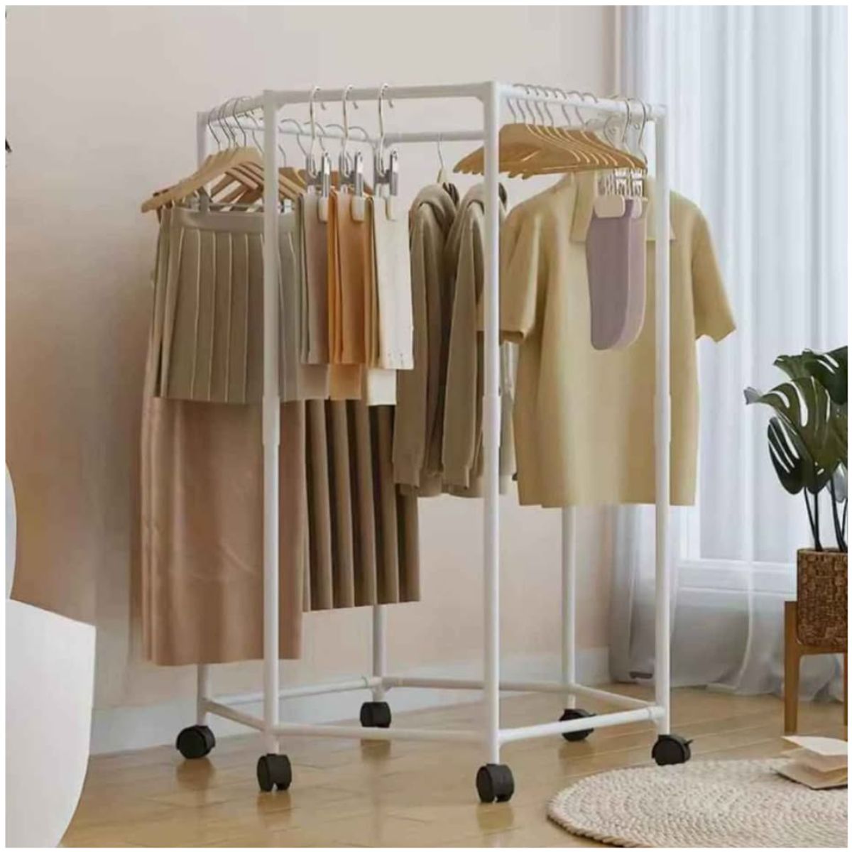 INSPIRA MARKET - Estante de ropa giratorio hexagonal con ruedas Blanco