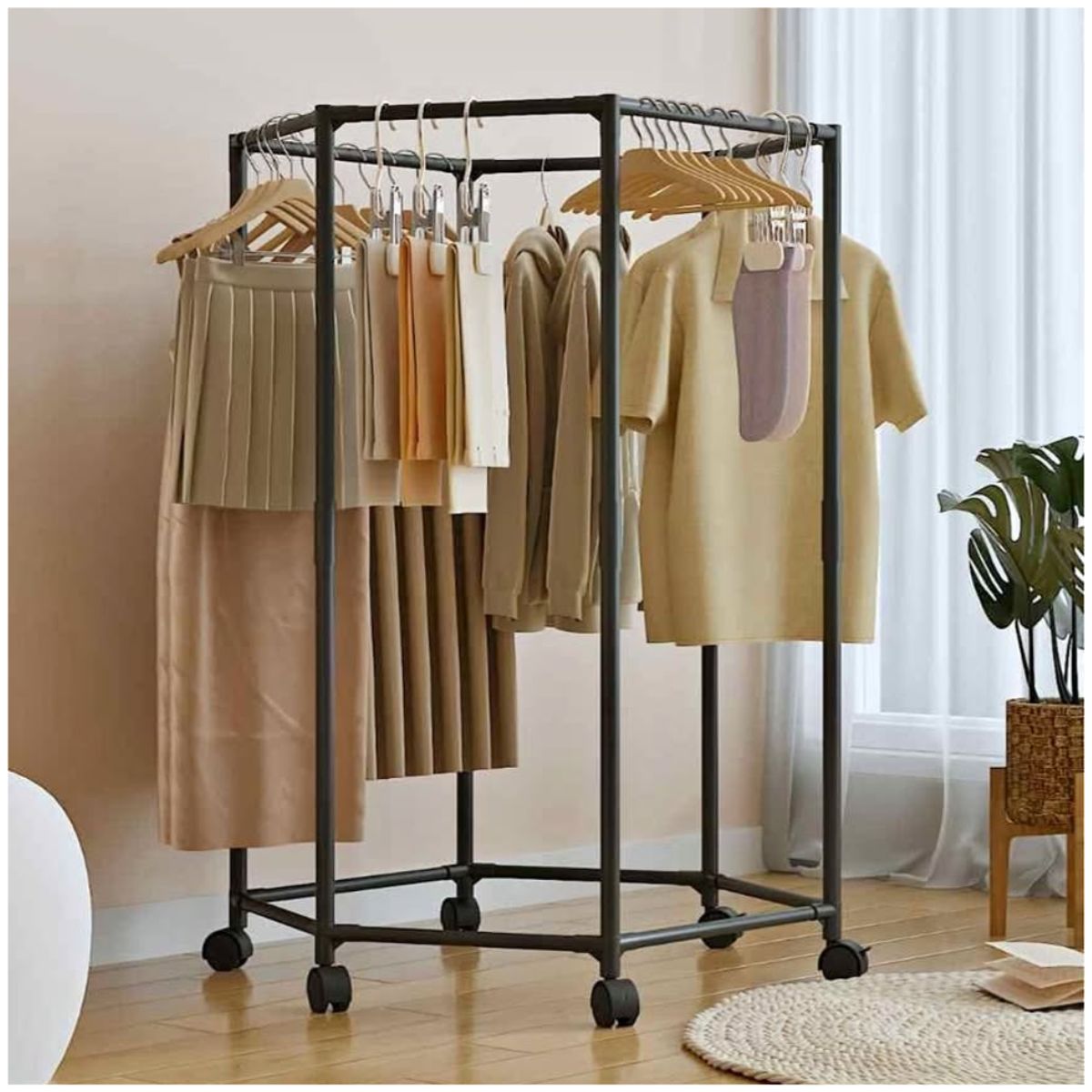 INSPIRA MARKET - Estante de ropa giratorio hexagonal con ruedas